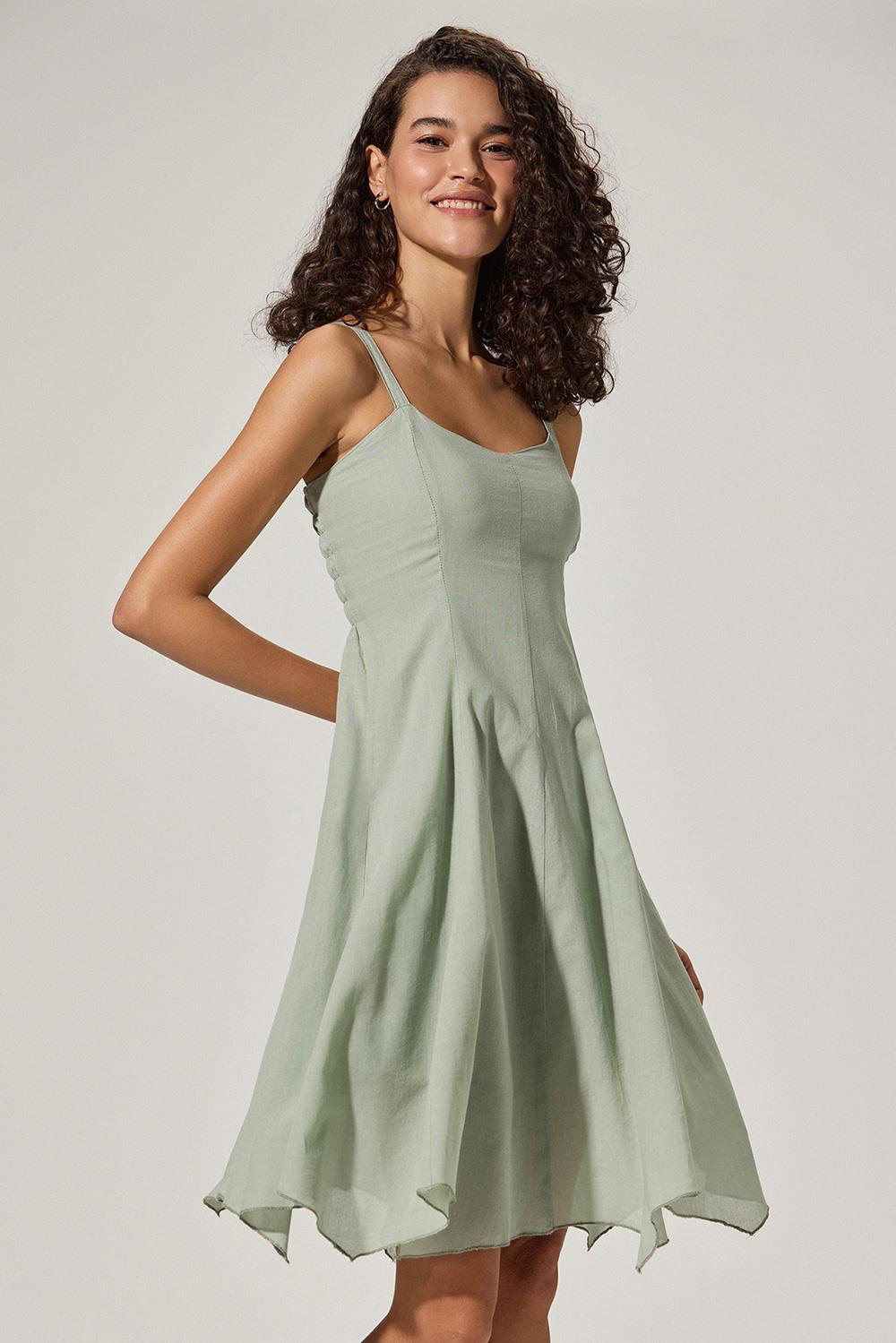 Askılı Kısa Yeşil Elbise