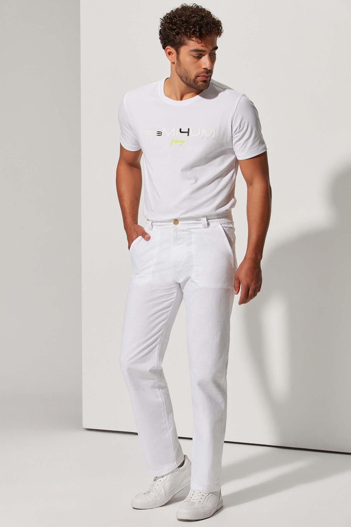 Coco Düğme Erkek Beyaz Pantolon