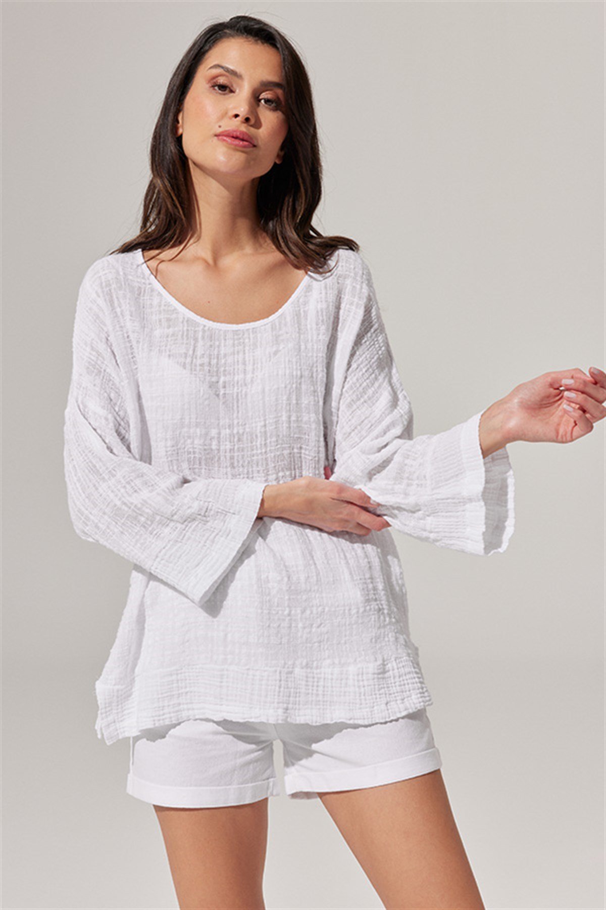 Doubleface Özel Kumaş Garnili Bluz