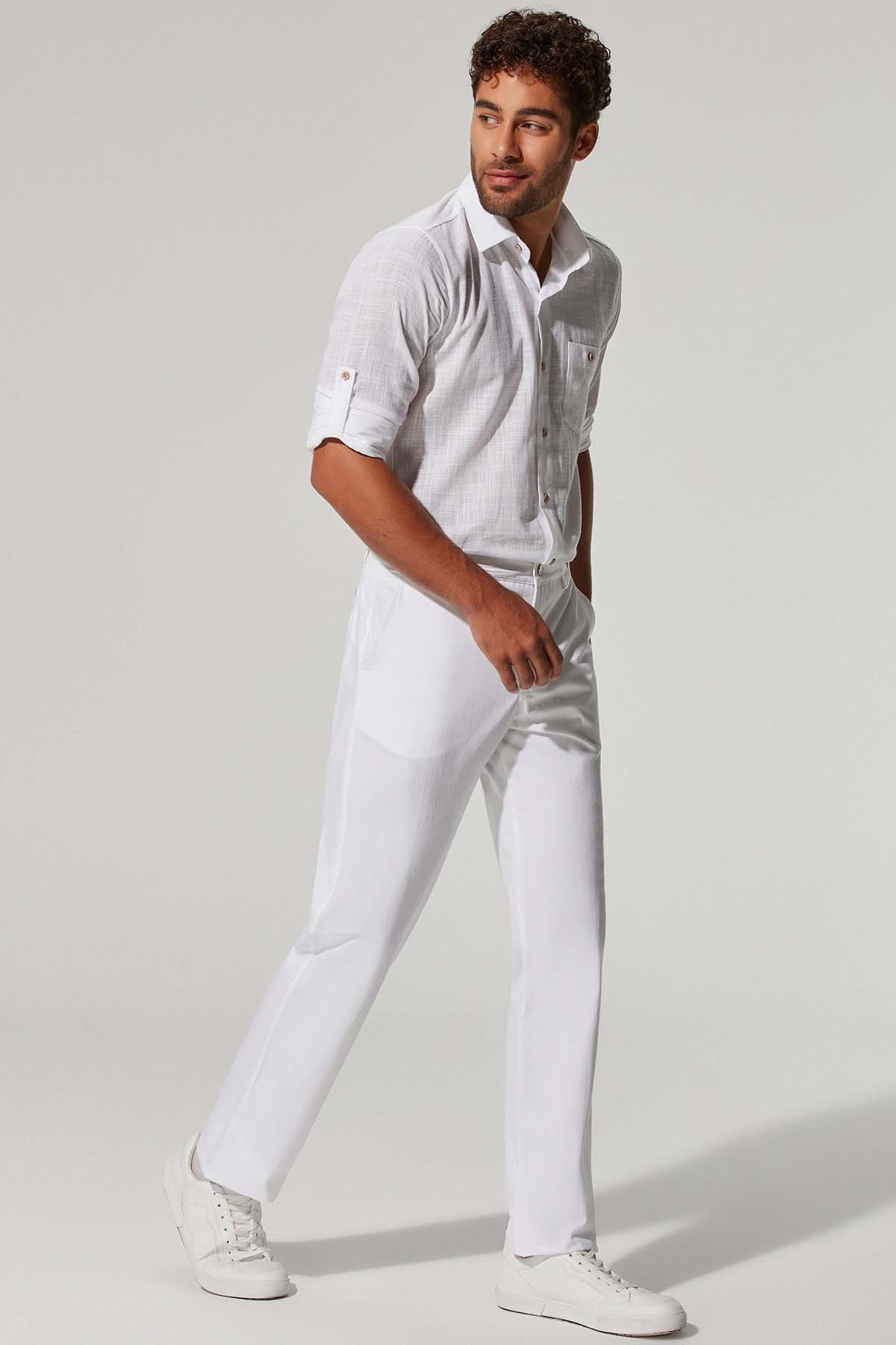 Gabardin Erkek Beyaz Pantolon