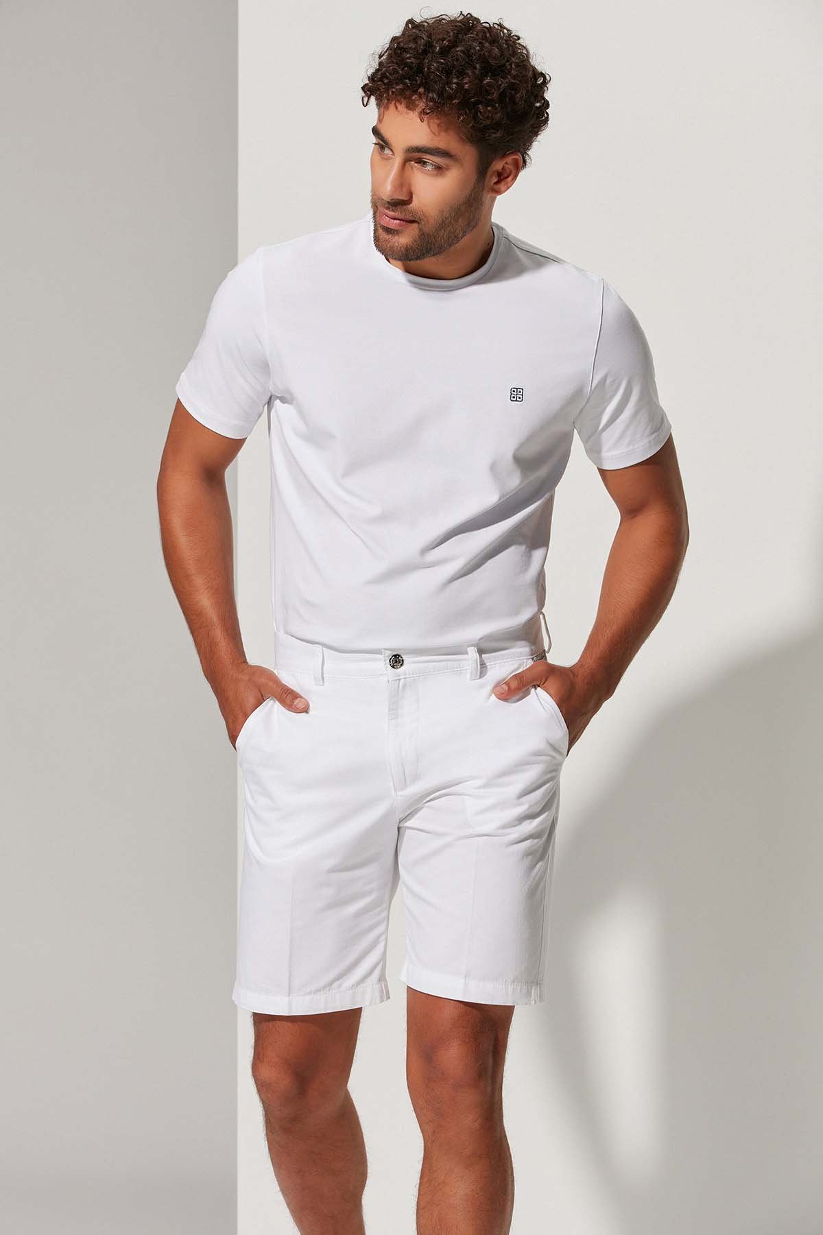 Gabardin Erkek Beyaz Şort