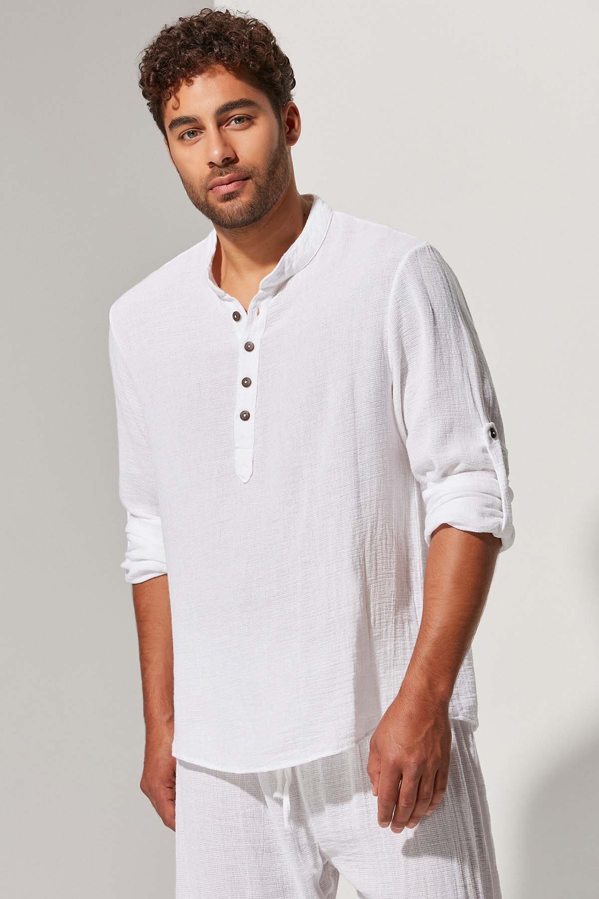 Hakim Yaka Erkek Beyaz T-Shirt