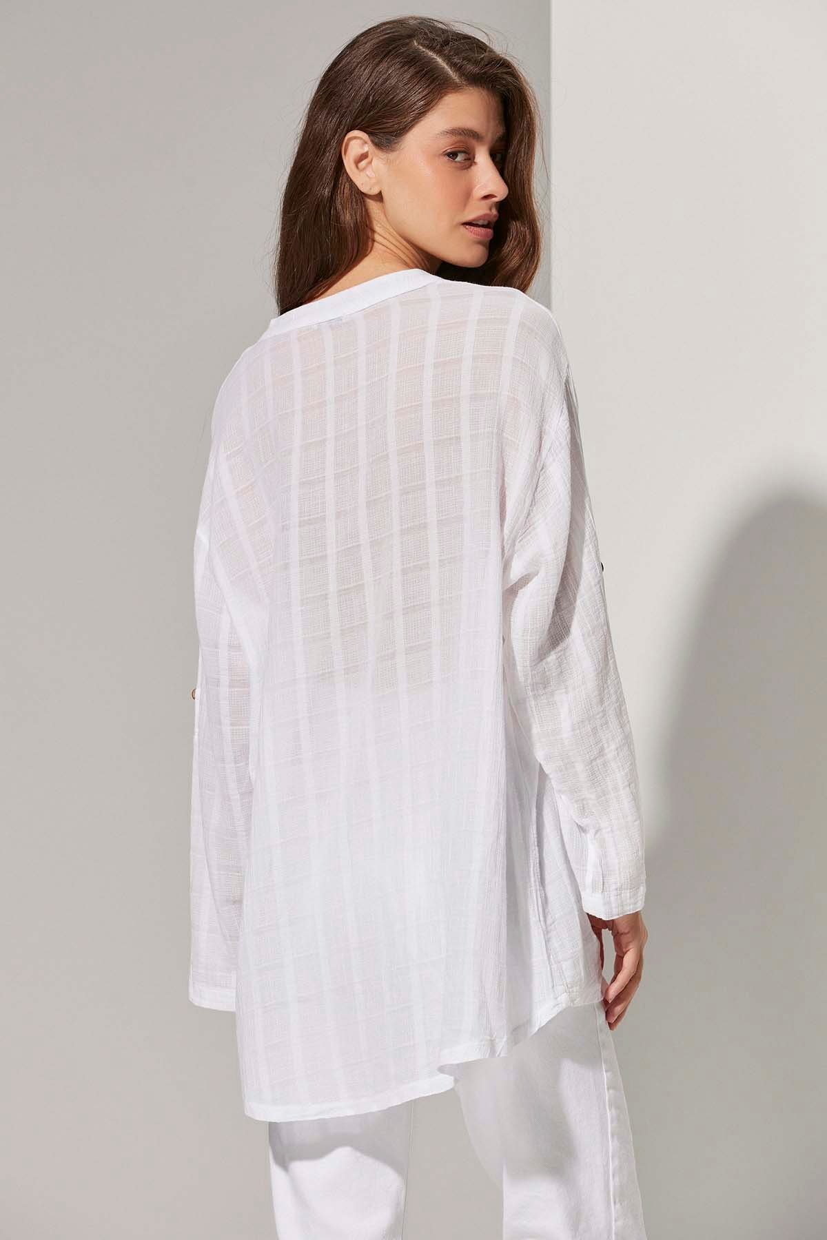 Hakim Yaka Uzun Pat Kadın Bluz