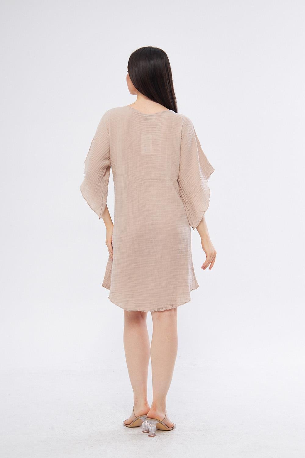 Halkalı Mini Bej Elbise