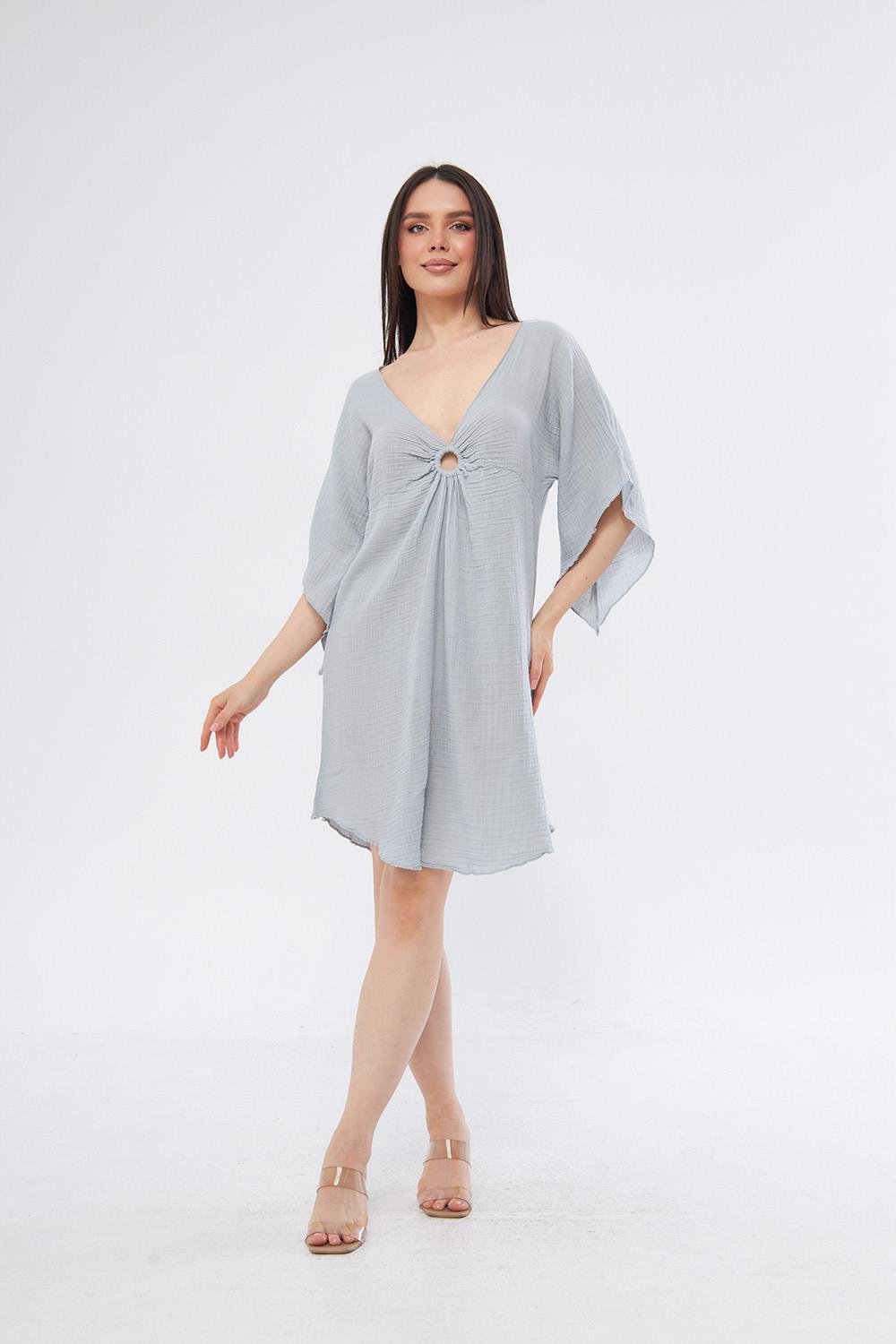 Halkalı Mini Gri Elbise