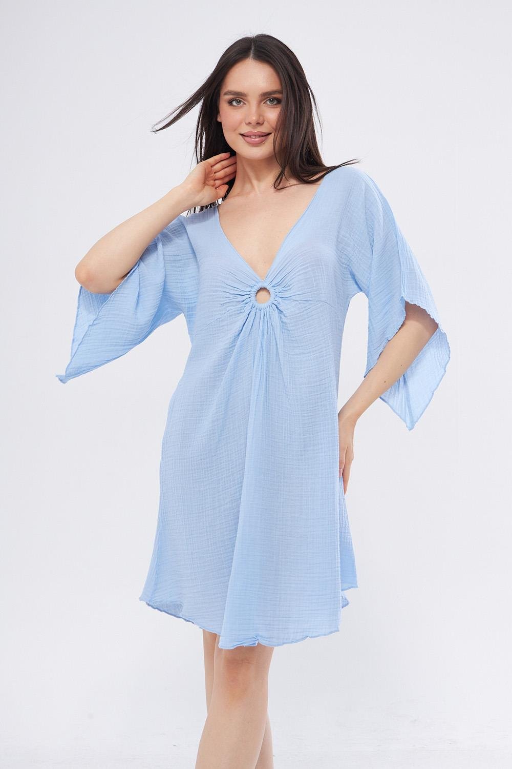 Halkalı Mini Mavi Elbise