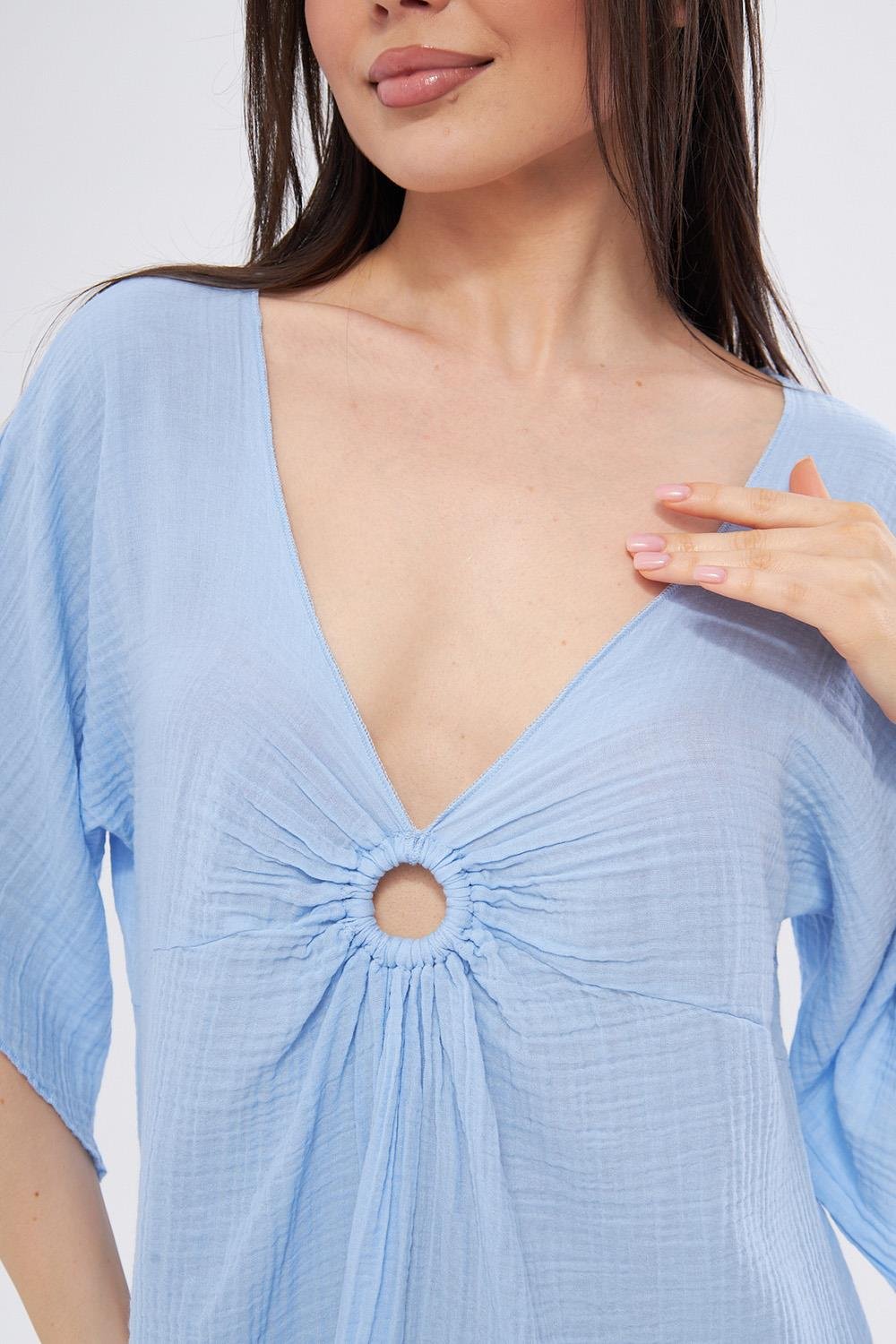 Halkalı Mini Mavi Elbise