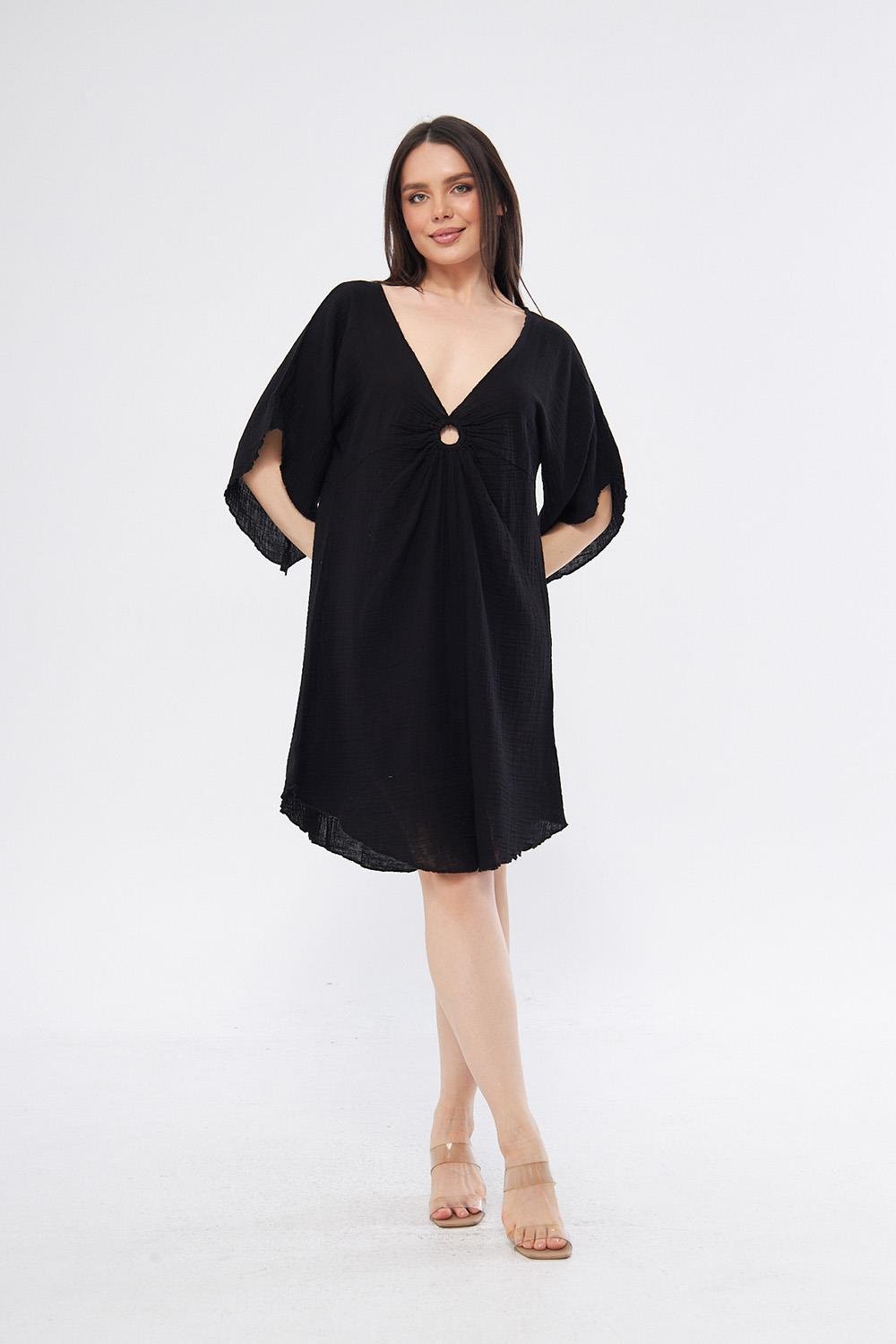 Halkalı Mini Siyah Elbise