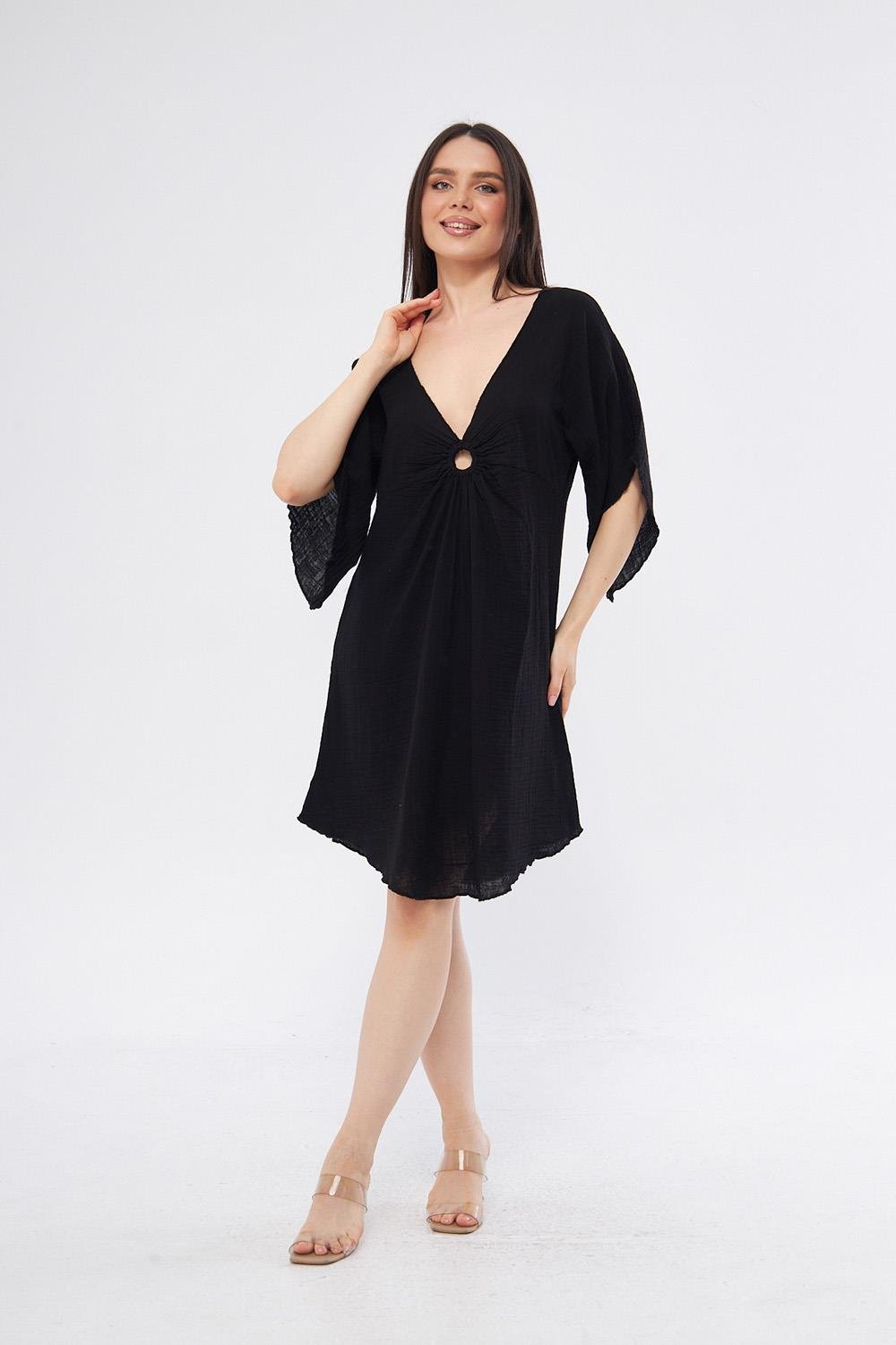 Halkalı Mini Siyah Elbise