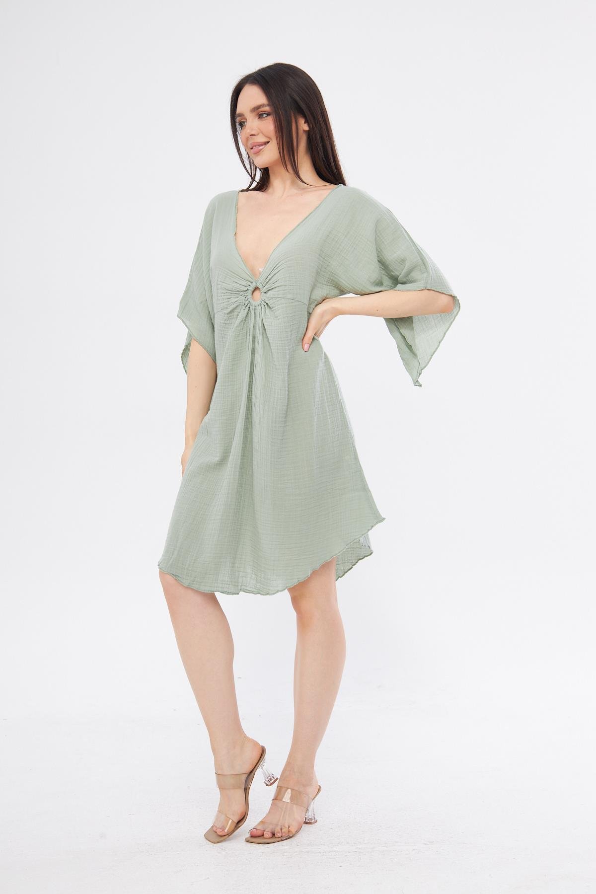 Halkalı Mini Yeşil Elbise