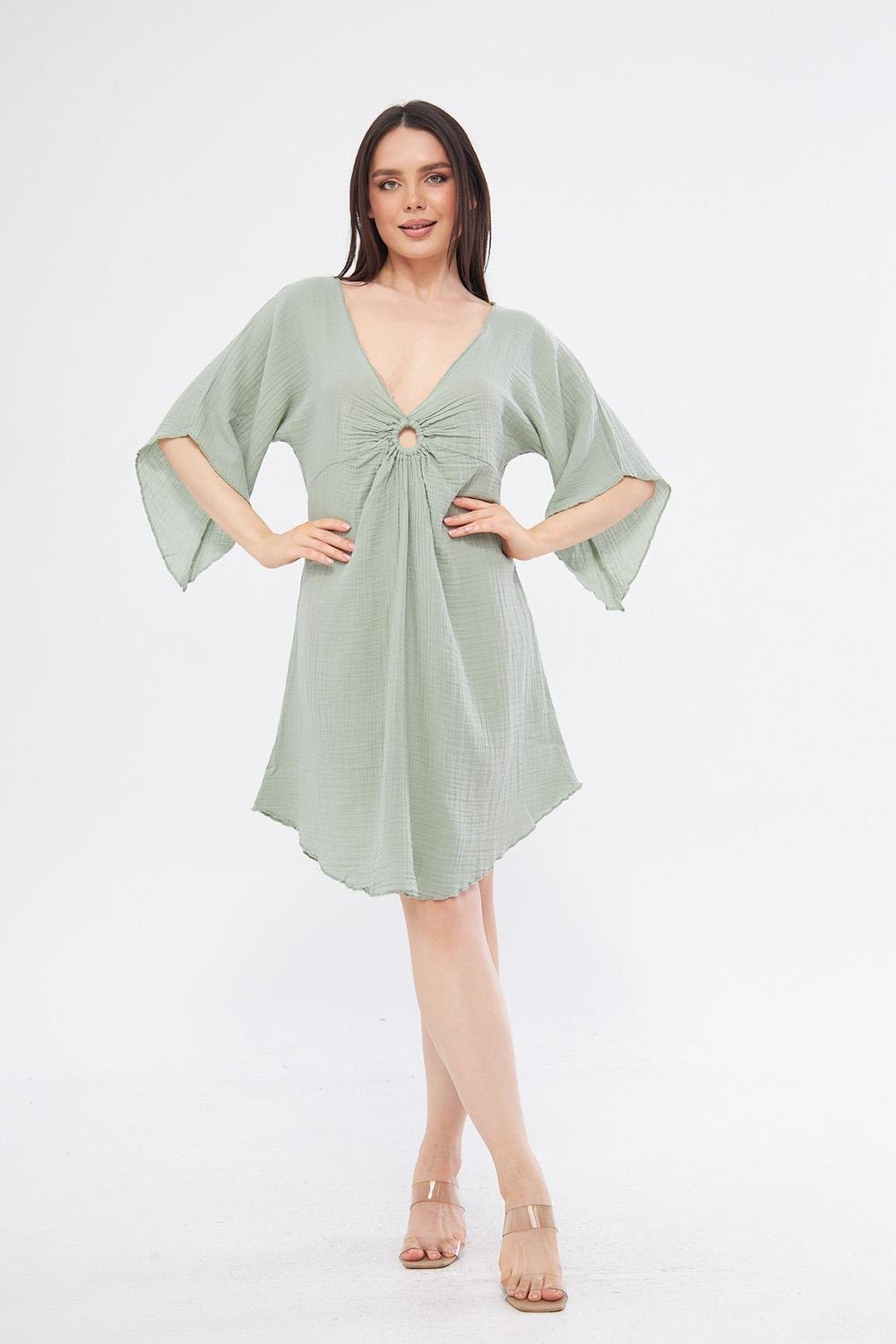 Halkalı Mini Yeşil Elbise