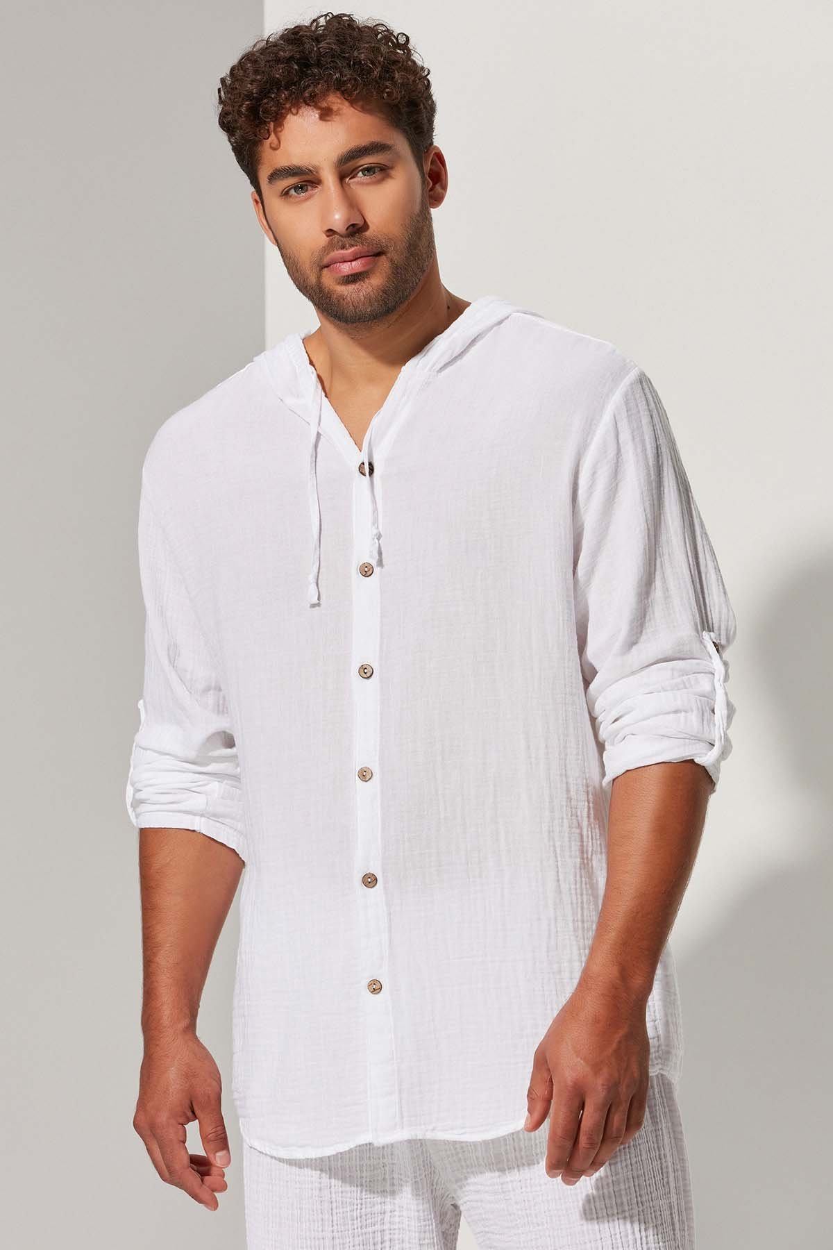 Kapüşonlu Double Face Müslin Gömlek