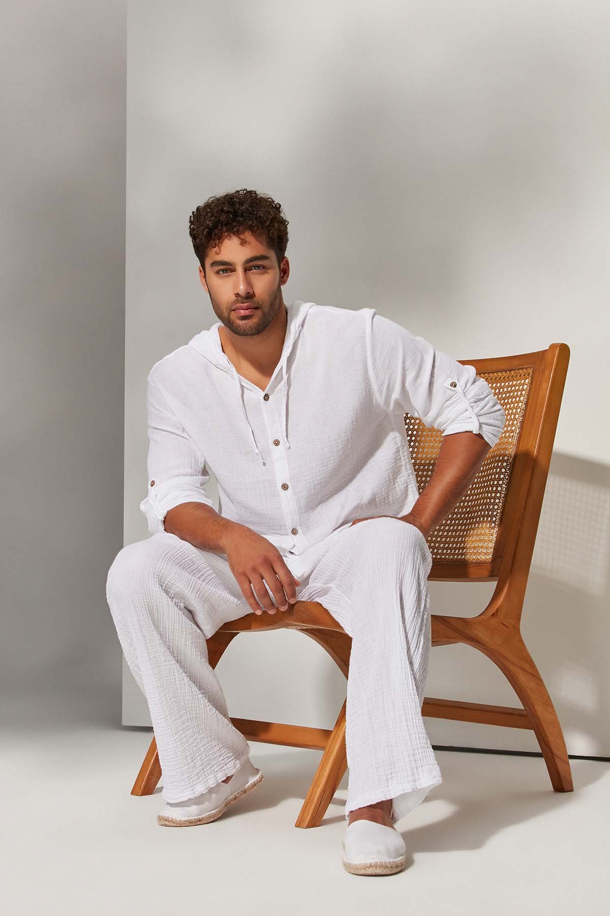 Kapüşonlu Double Face Müslin Gömlek