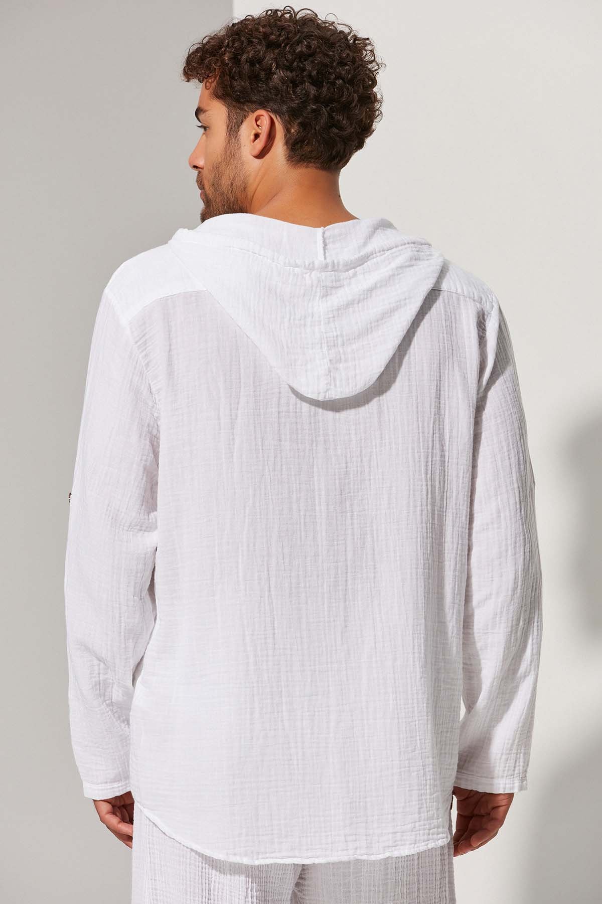 Kapüşonlu Double Face Müslin Gömlek