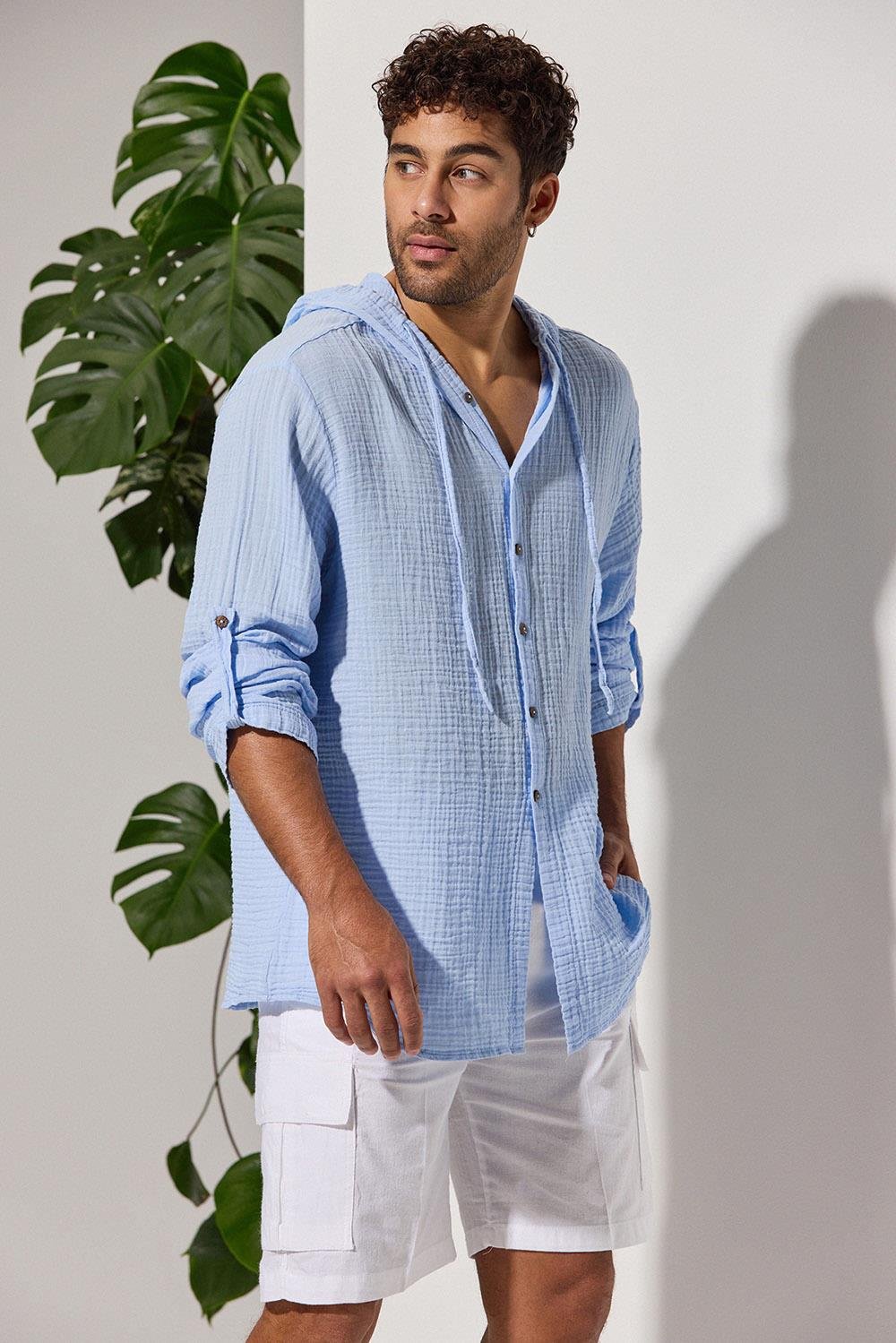 Double-Face Hooded Blue Shirt