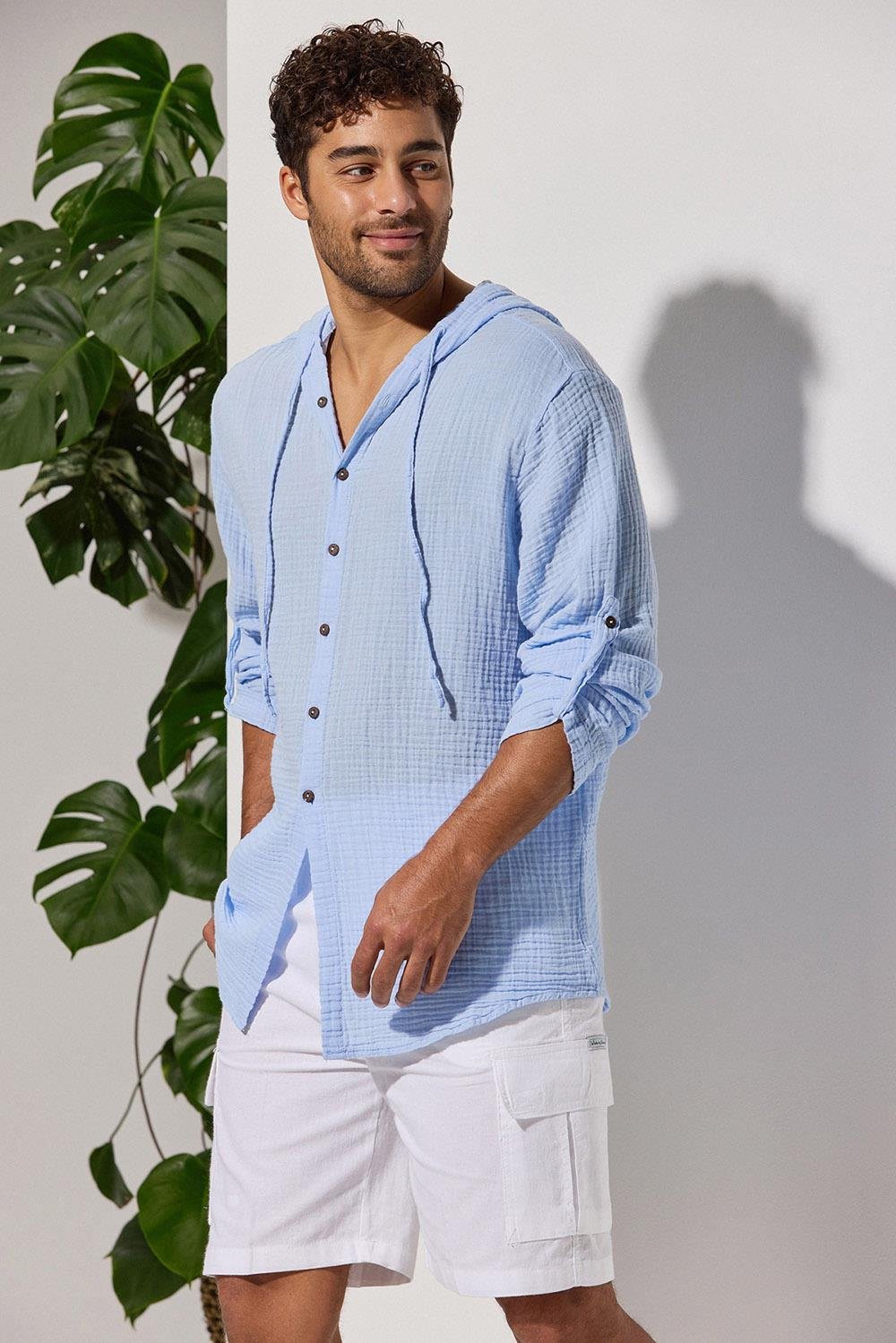 Double-Face Hooded Blue Shirt