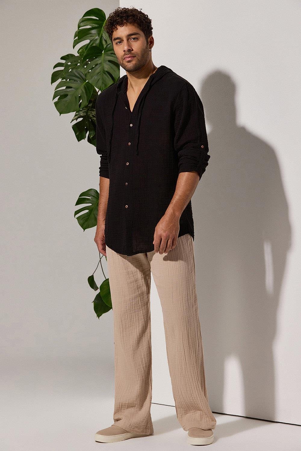 Double-Face Hooded Black Shirt