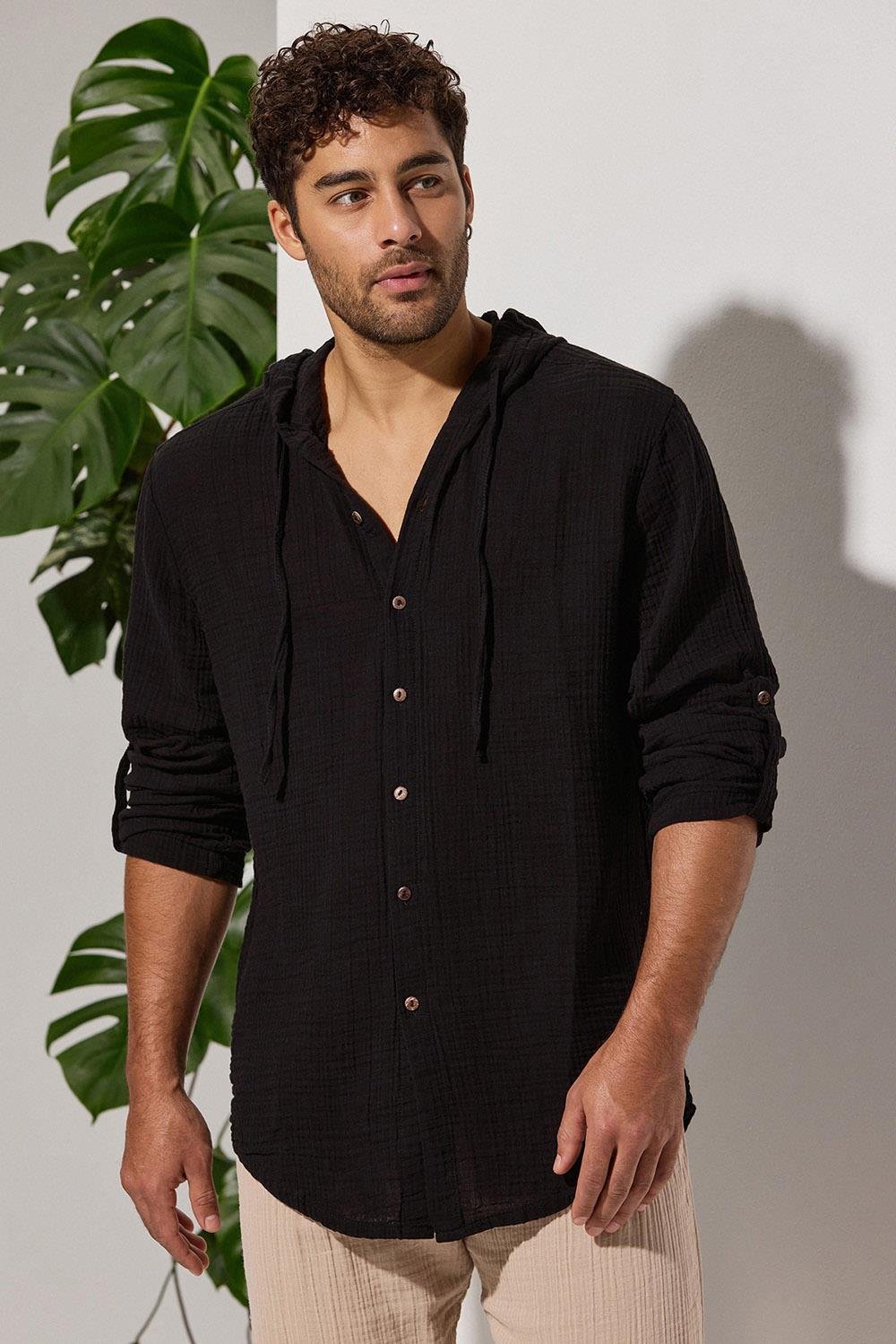 Double-Face Hooded Black Shirt