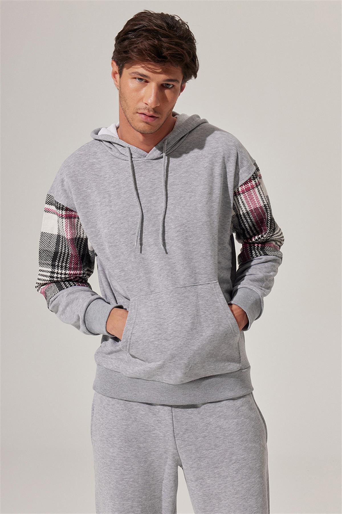 KAPUŞONLU EKOSE DETAYLI SWEAT