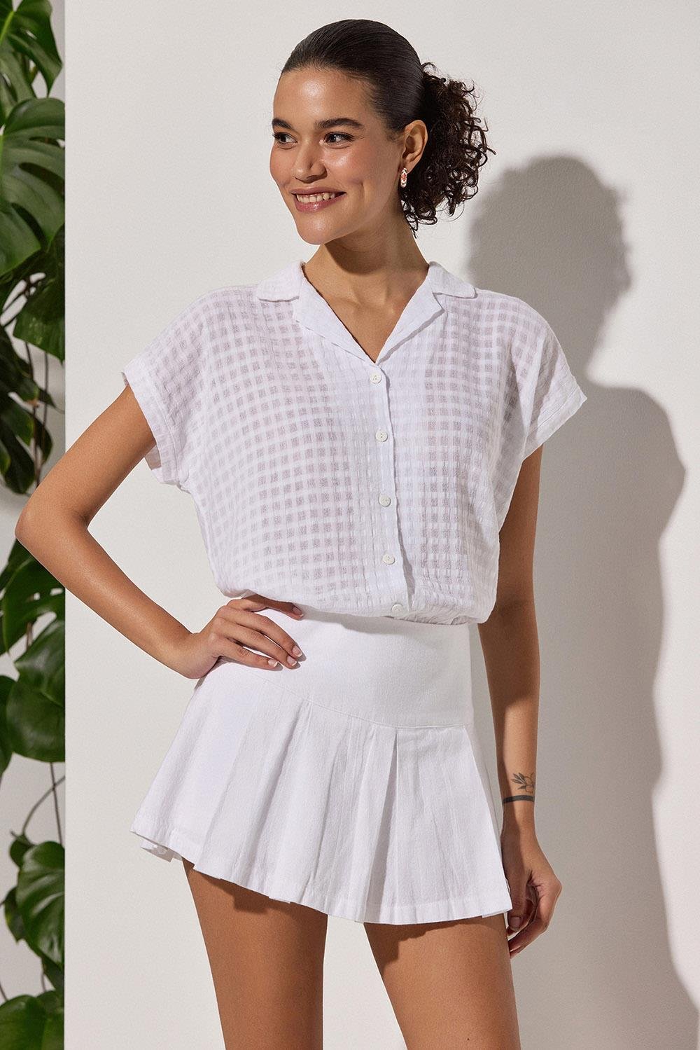 Kare Desen Resort Kadın Gömlek