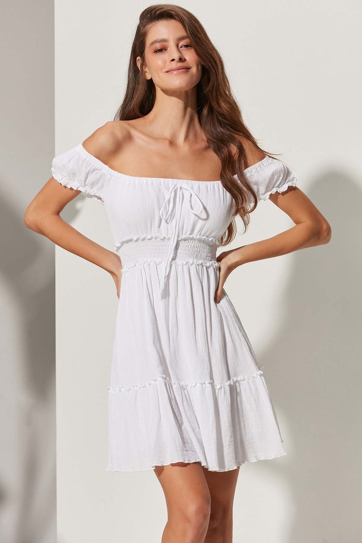 Karpuz Kol Bürümcük Mini Elbise