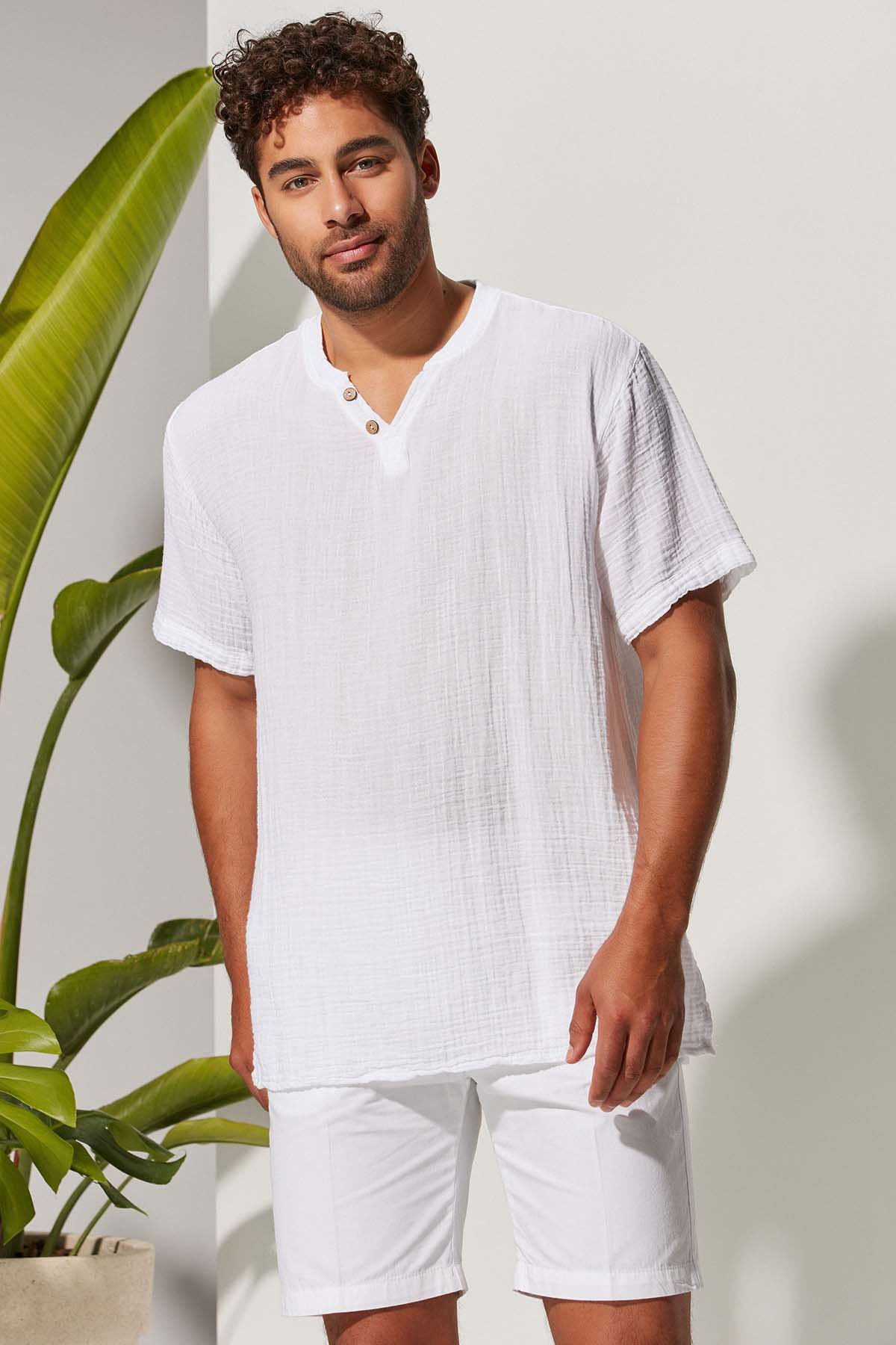 Kısa Kol Bisiklet Yaka Ribanalı Erkek T-Shirt