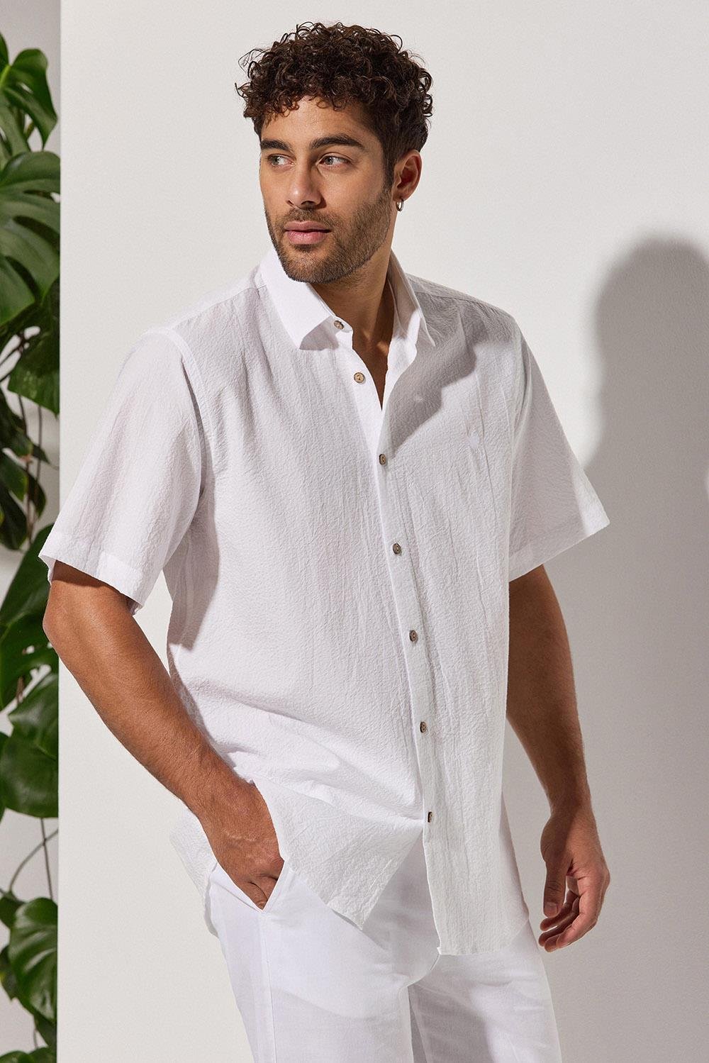 Kısa Kol Gofre Kumaş Gömlek