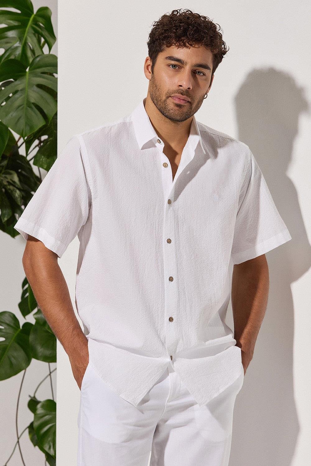 Kısa Kol Gofre Kumaş Gömlek