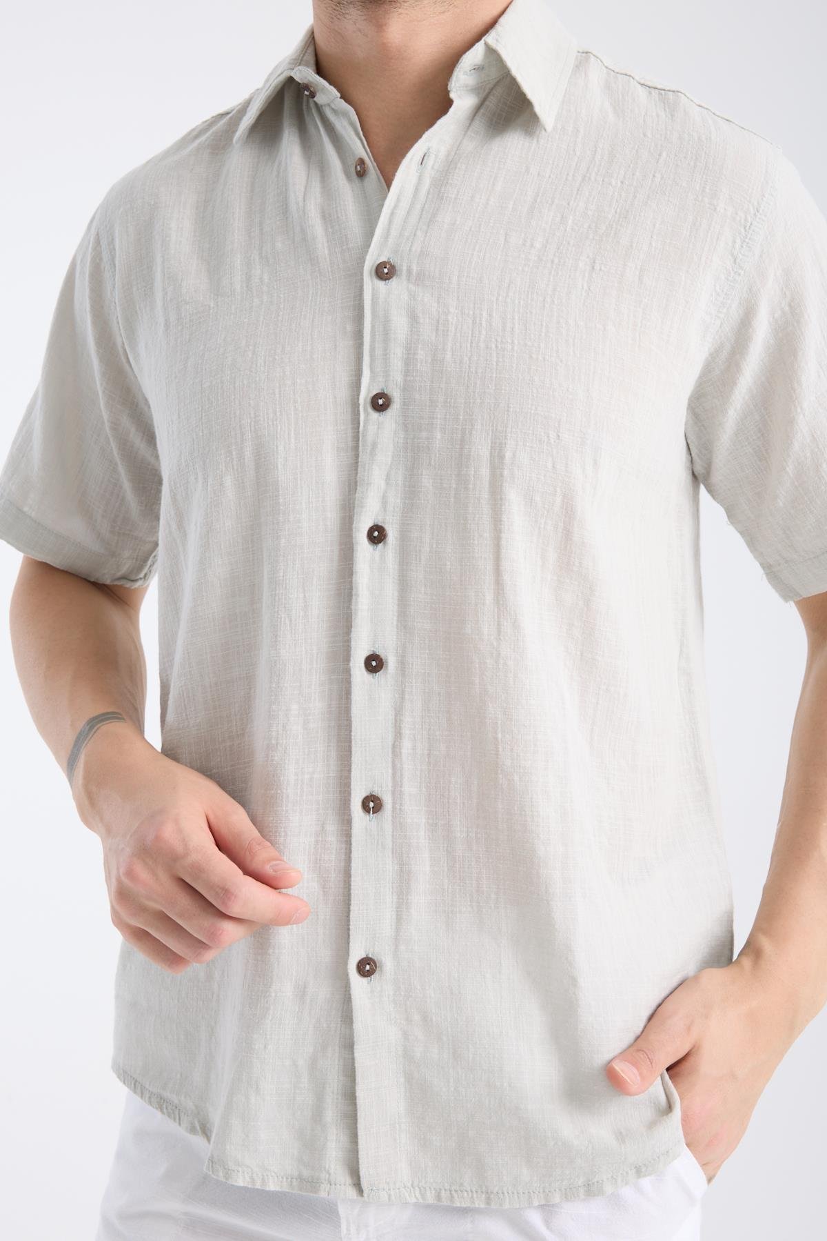 Kısa Kol Şile Bezi Gri Erkek Gömlek