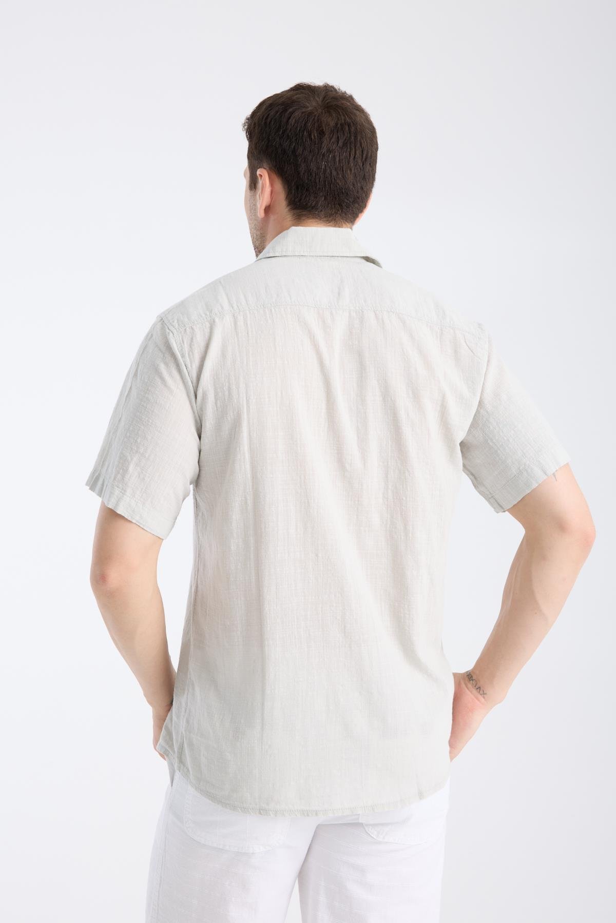 Kısa Kol Şile Bezi Gri Erkek Gömlek