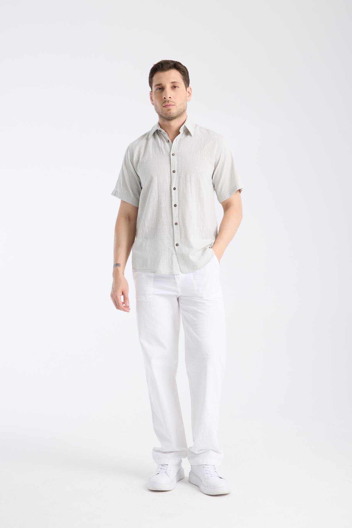 Kısa Kol Şile Bezi Gri Erkek Gömlek