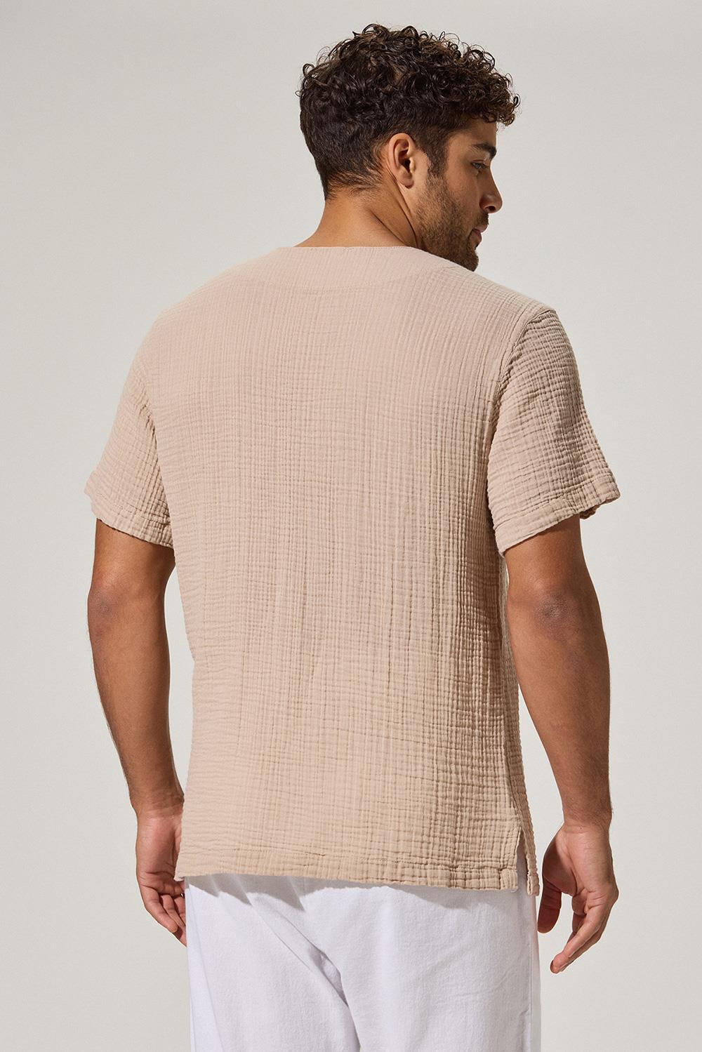 Kısa Kol Zımbalı Şile Bezi Bej Erkek T-Shirt