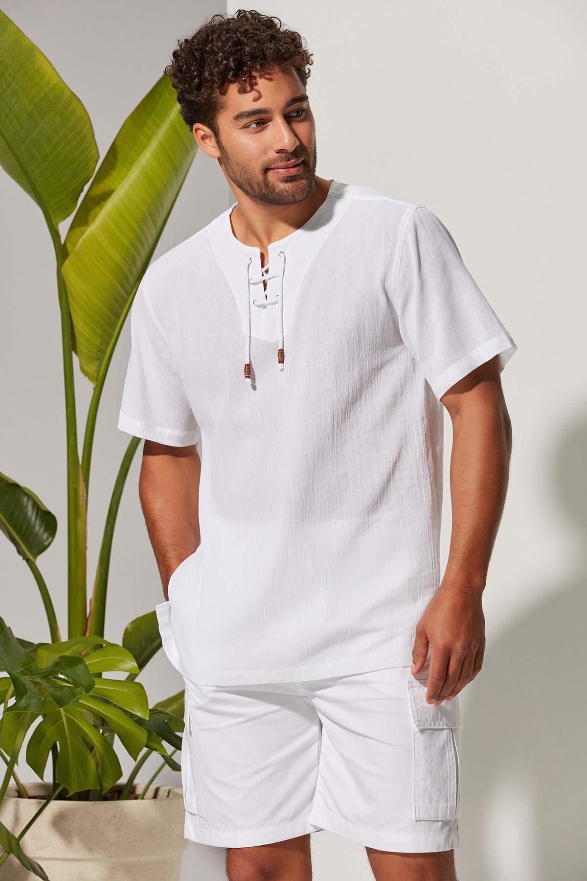 Kısa Kol Zımbalı Şile Bezi Erkek T-Shirt