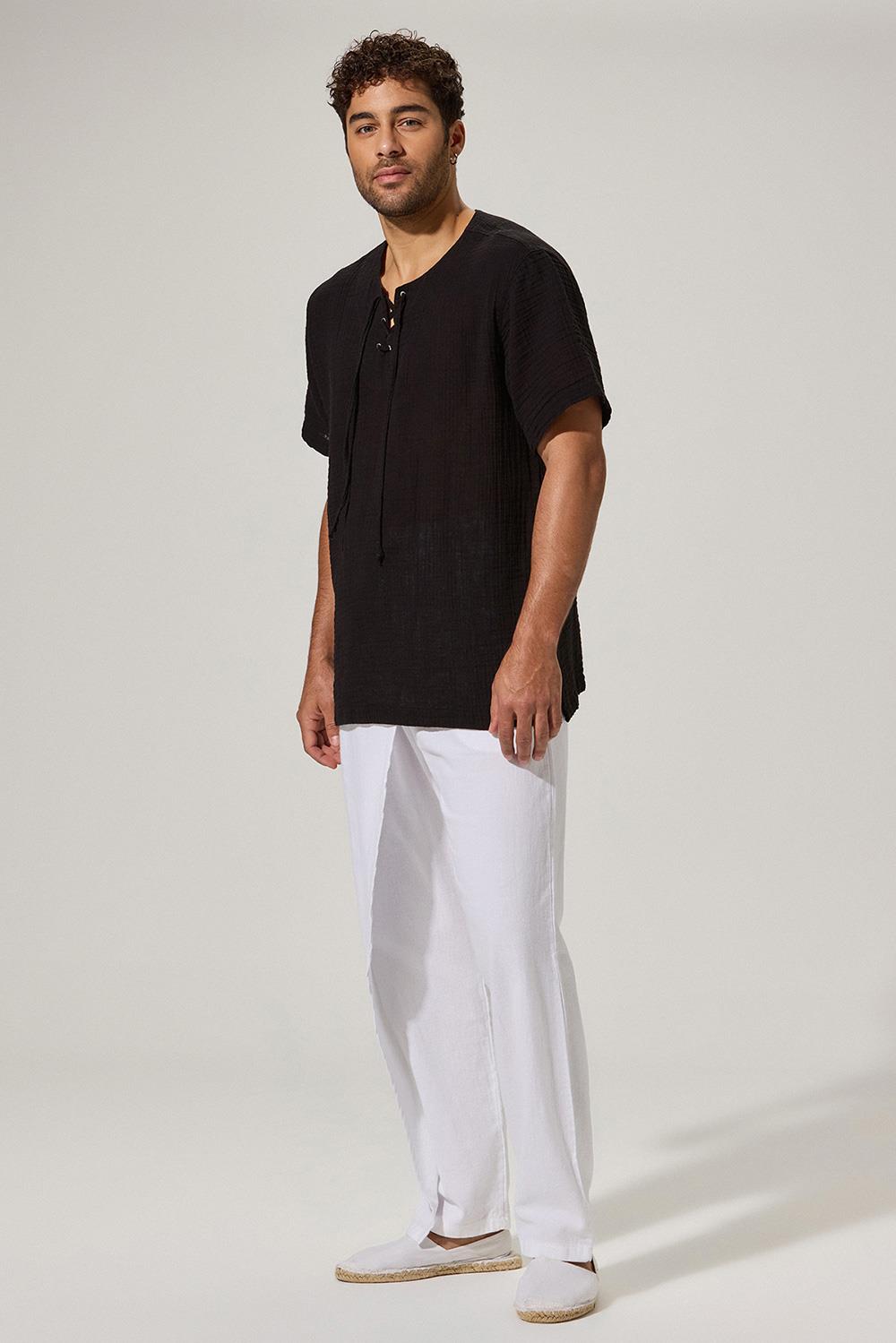 Kısa Kol Zımbalı Şile Bezi Siyah Erkek T-Shirt