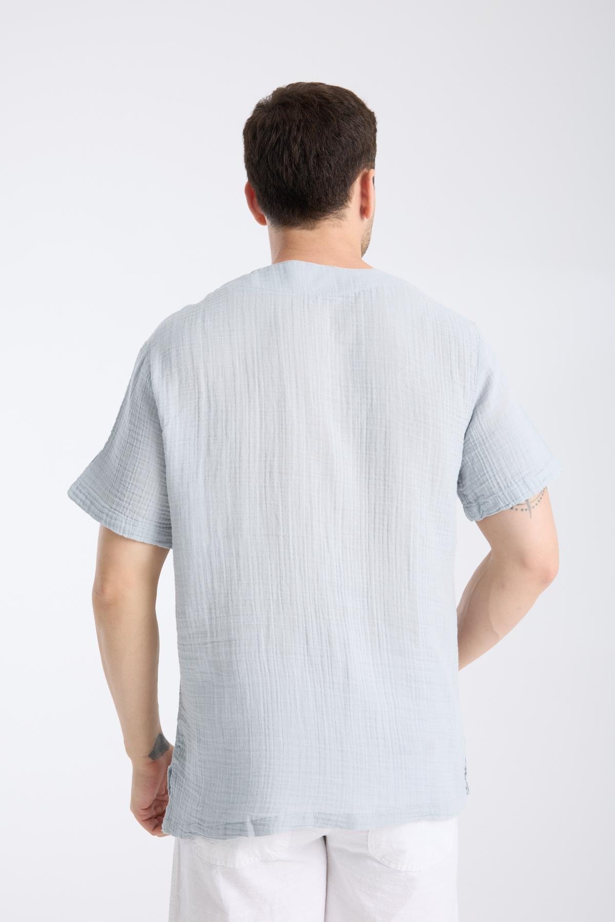 Kısa Kollu Bisiklet Yaka Gri TShirt