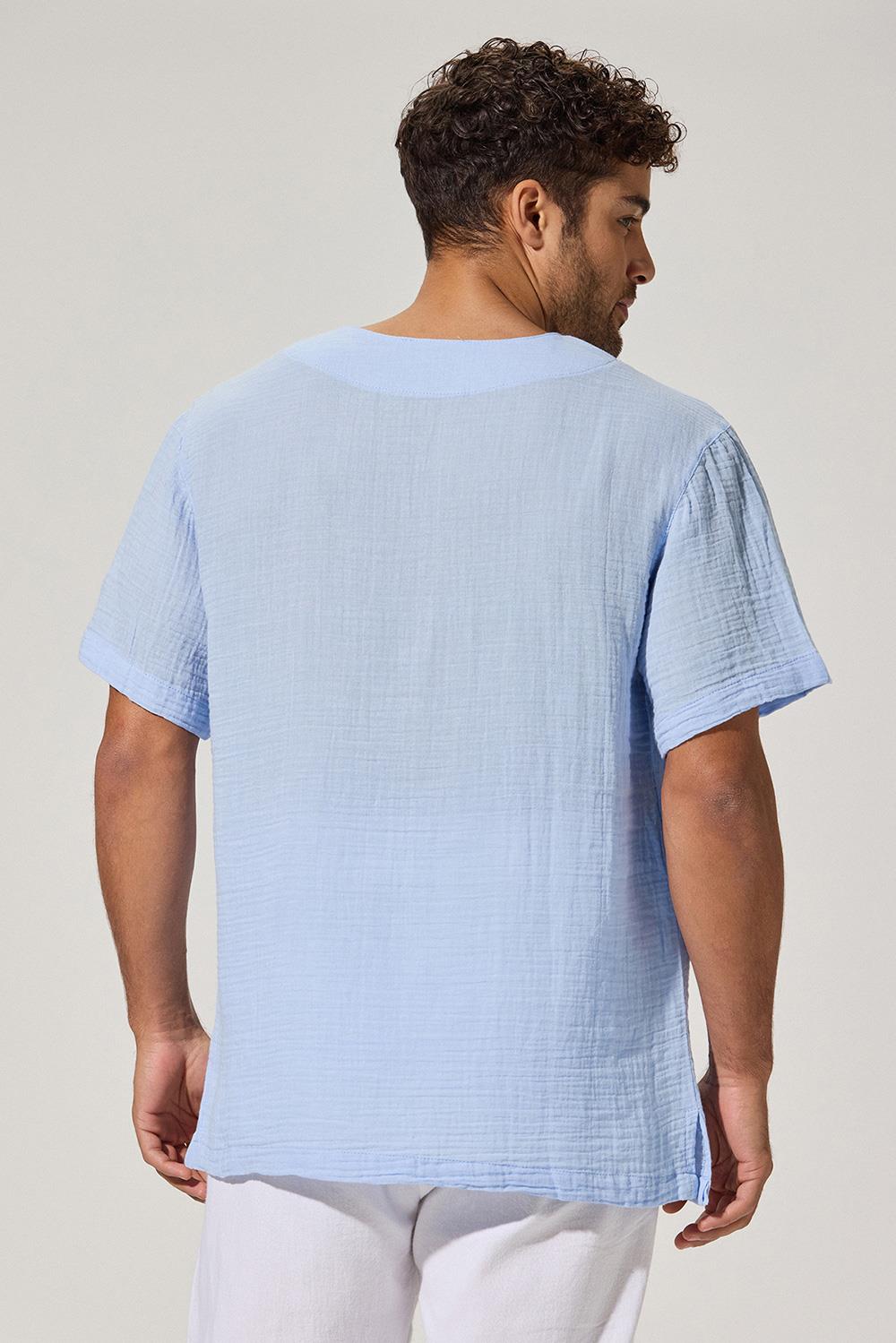 Kısa Kollu Bisiklet Yaka Mavi T-Shirt