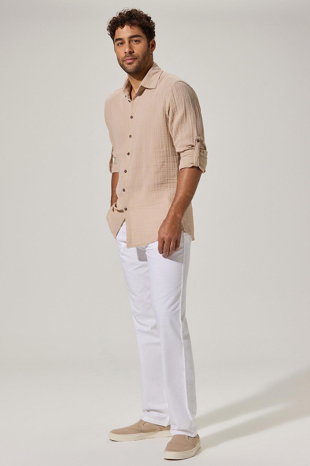 Long Sleeve Double Face Beige Shirt