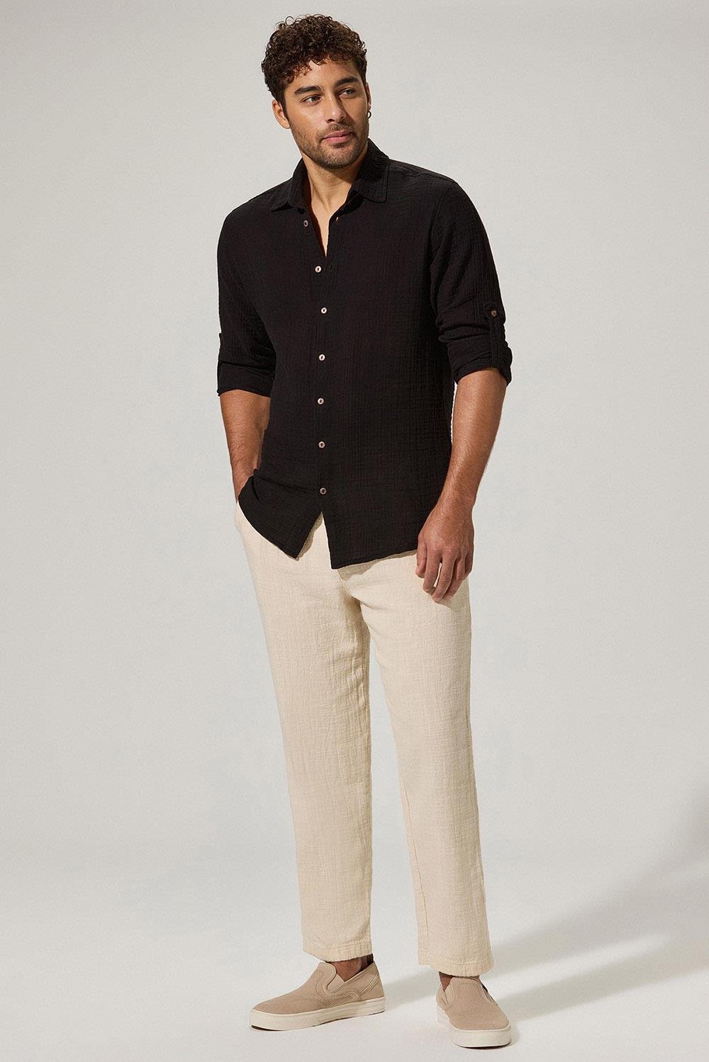 Uzun Kol Double Face Siyah Erkek Gömlek