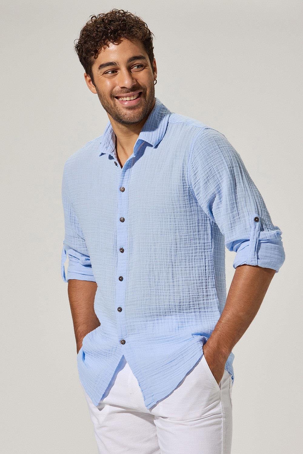 Long Sleeve Double Face Blue Shirt