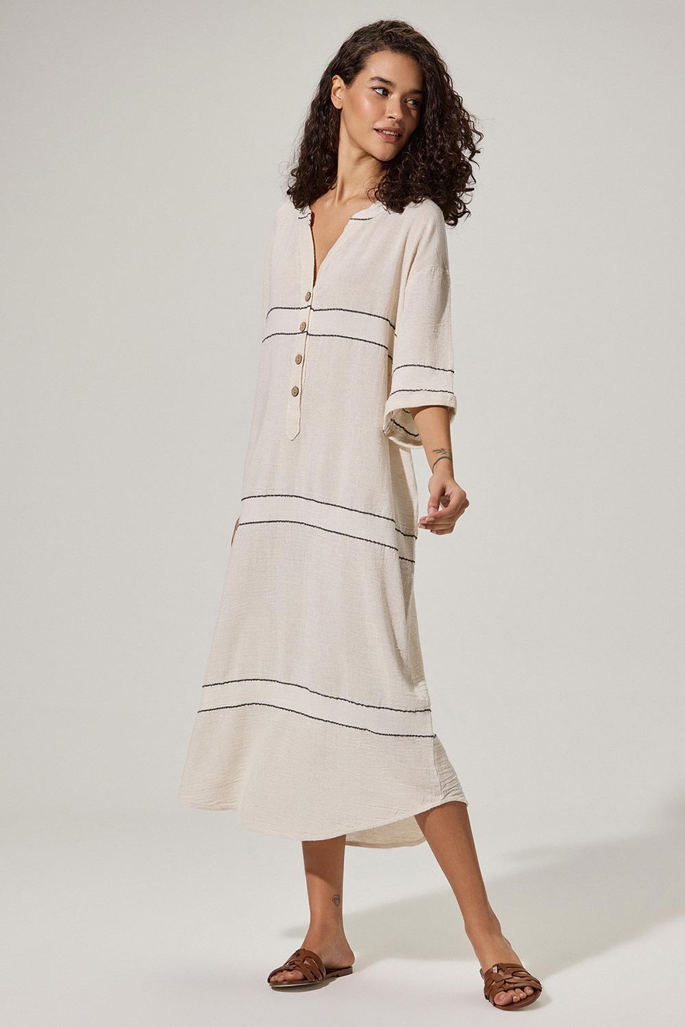 Naturel Hakim Yaka Elbise