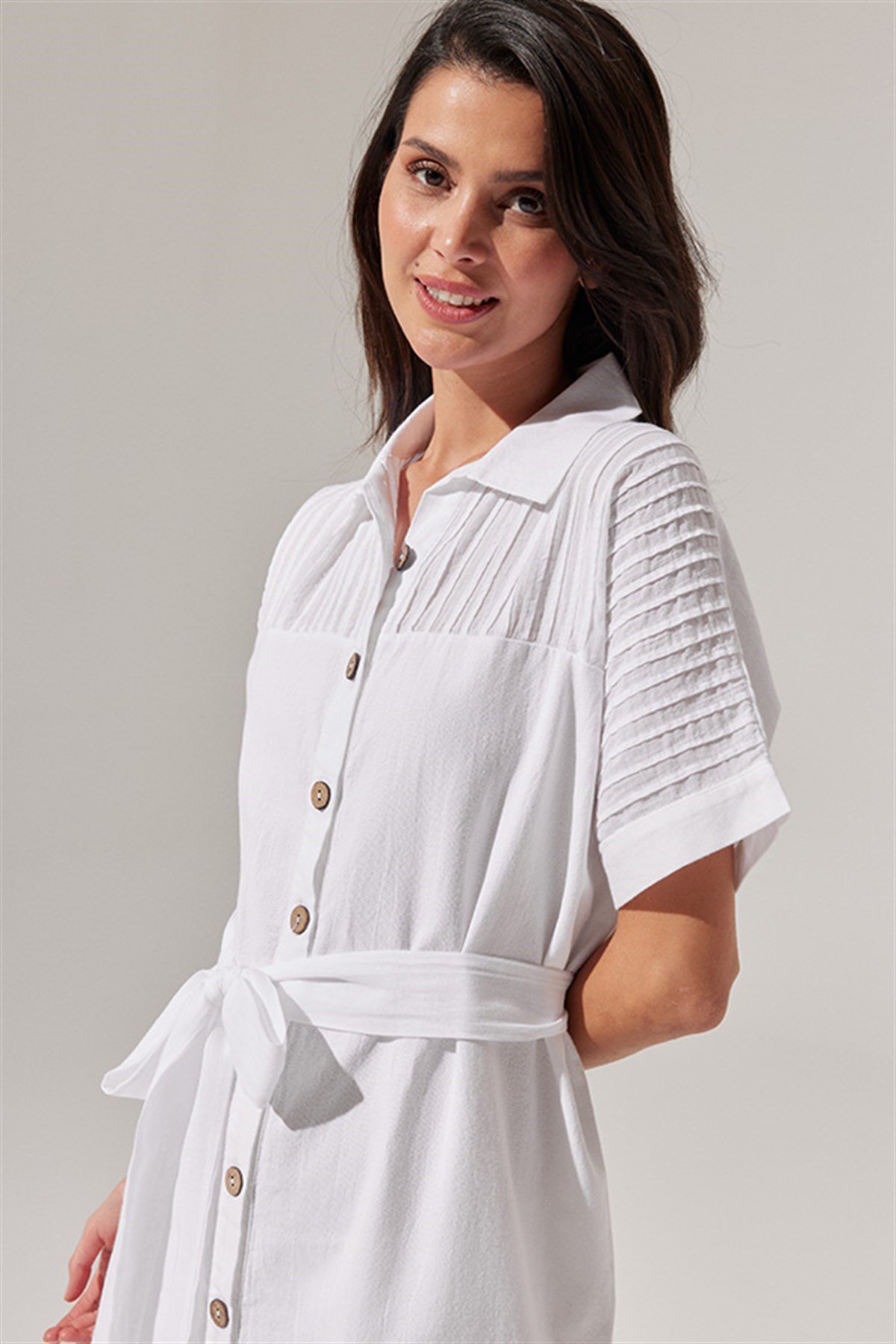 Omuzları Nervür Detaylı Elbise