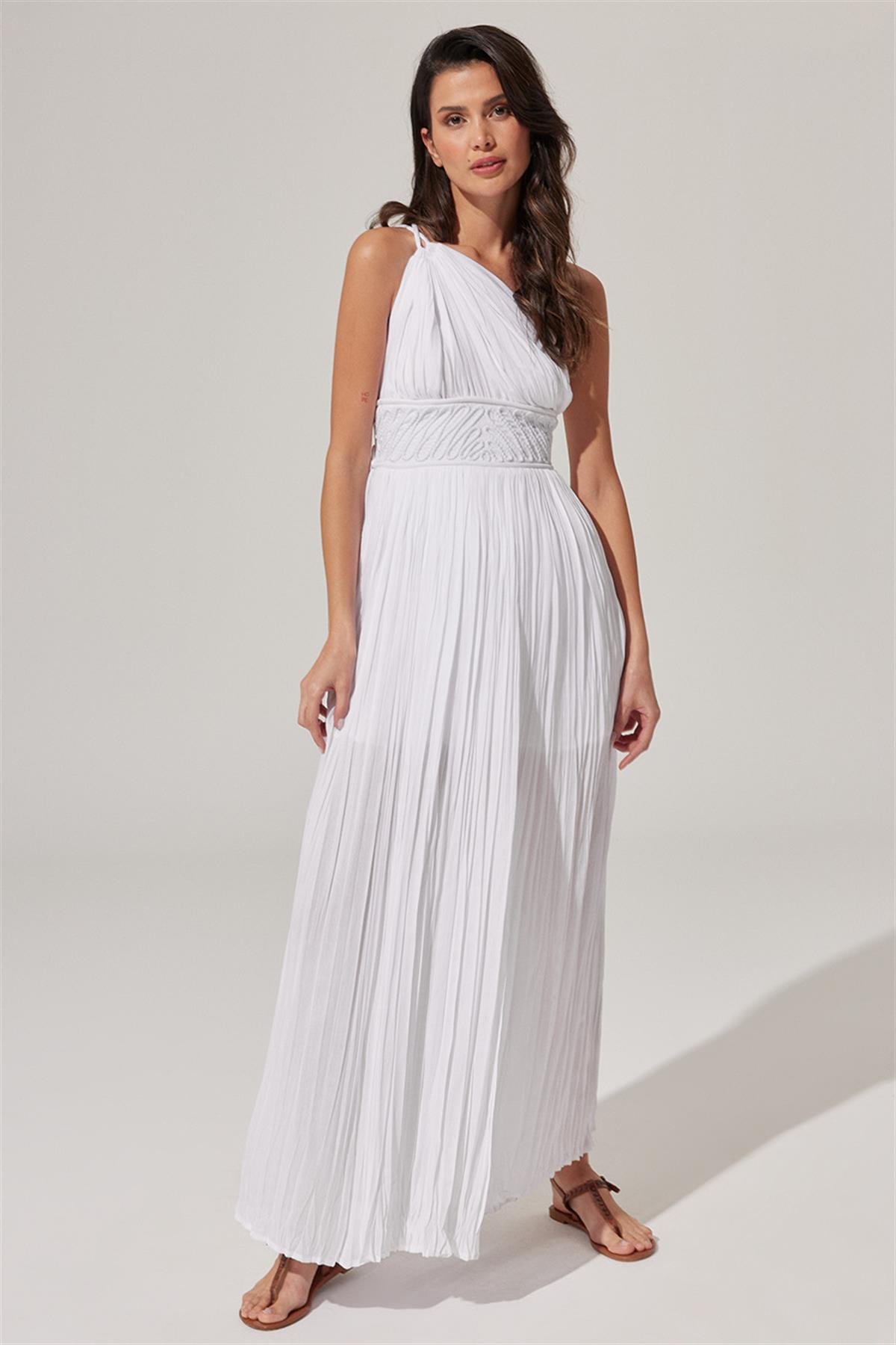 Tek Omuzlu, Korsaj Detaylı Maxi Elbise