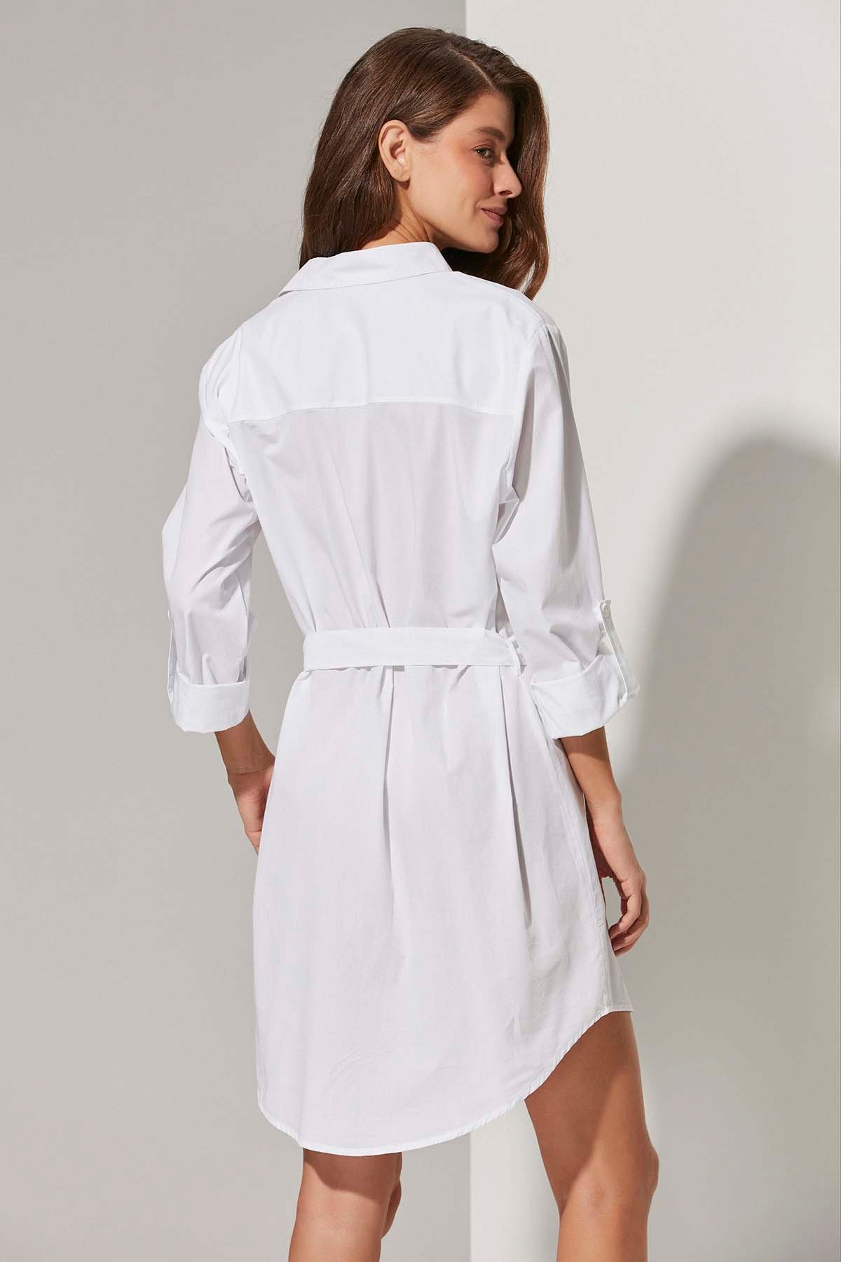 Poplin Beyaz Gömlek Elbise