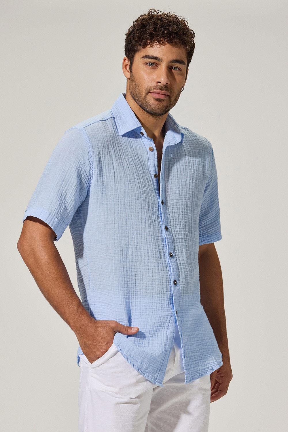 Short Sleeve Doubleface  Blue Shirt