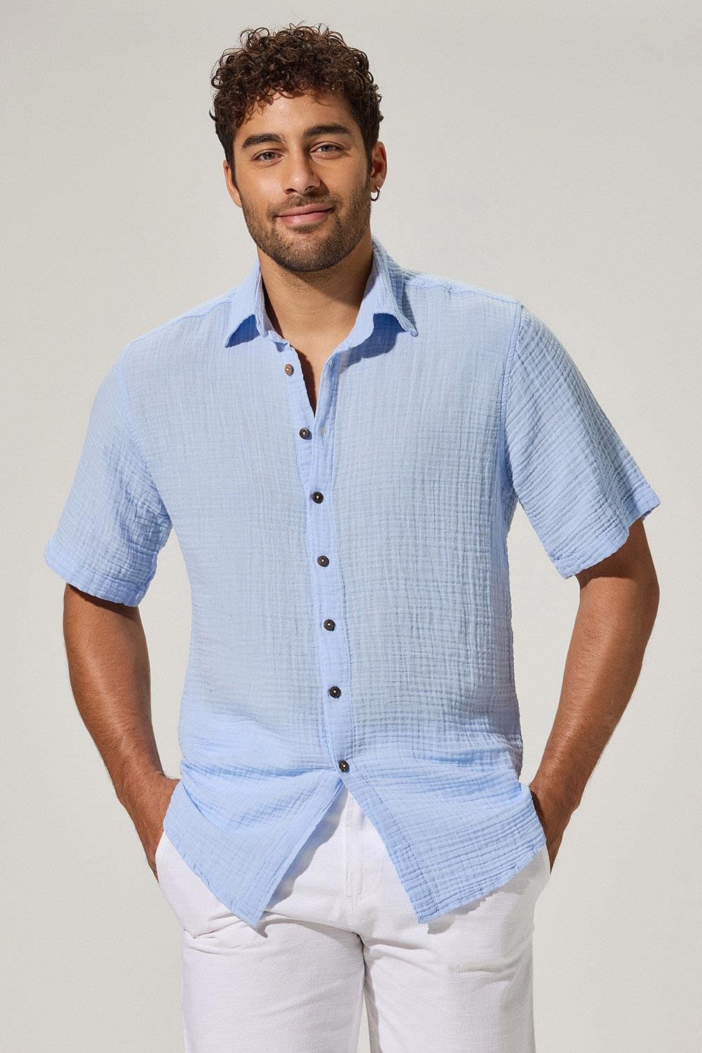 Short Sleeve Doubleface  Blue Shirt