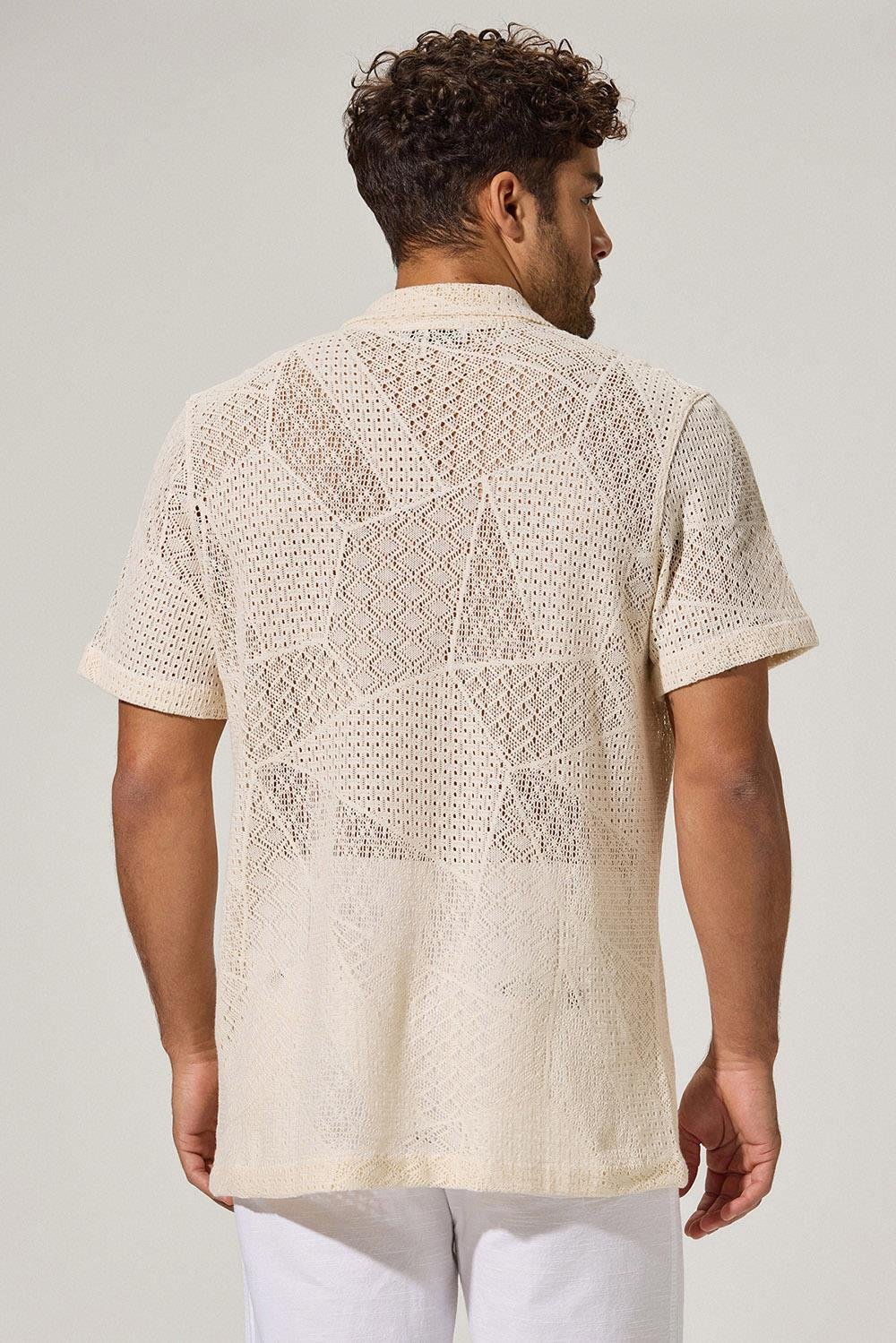 Kısa Kol Naturel Geometrik Resort Gömlek