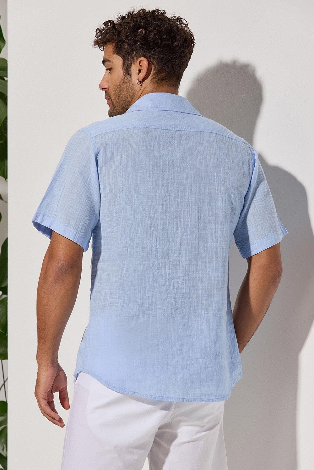 Short-Sleeved Sile Cloth Blue Shirt