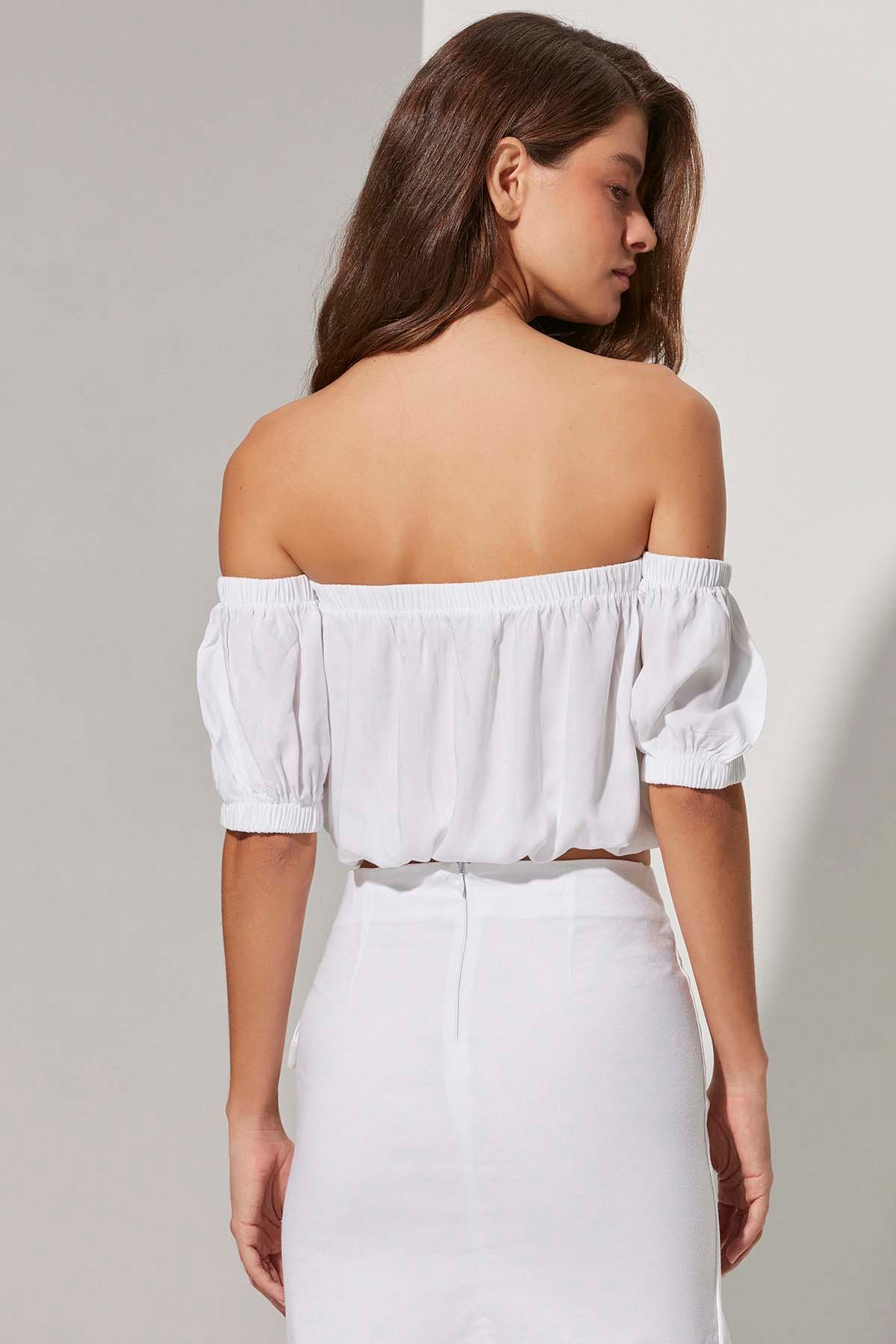 Straplez Beyaz Kadın Crop