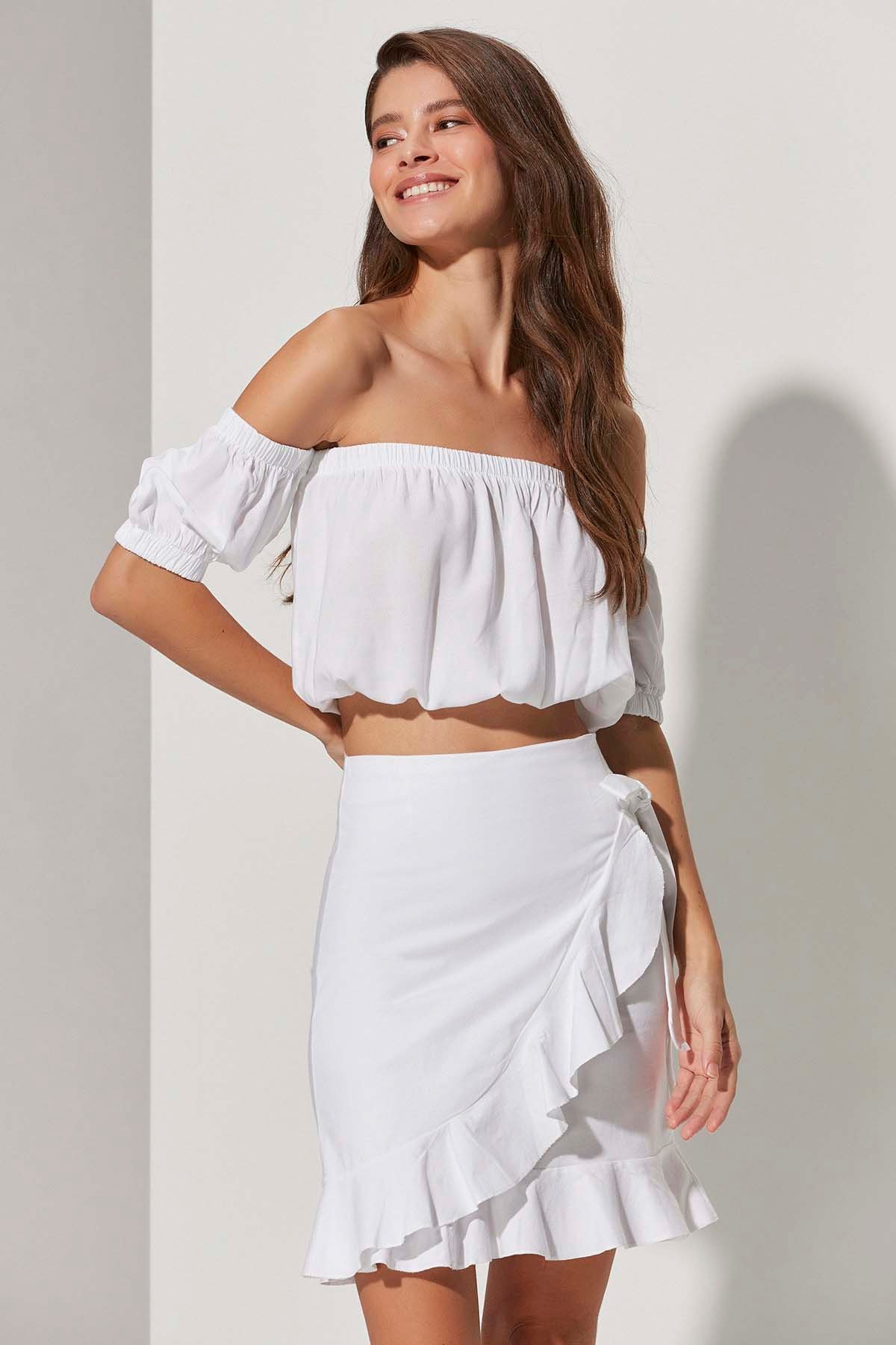 Straplez Beyaz Kadın Crop