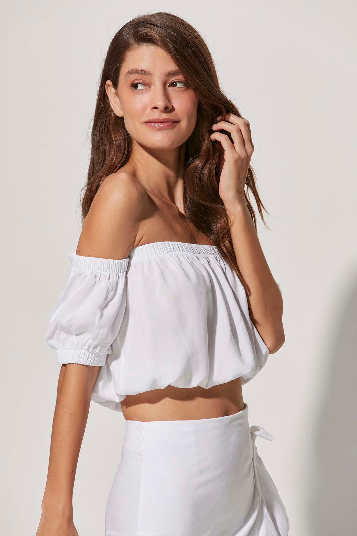 Straplez Beyaz Kadın Crop